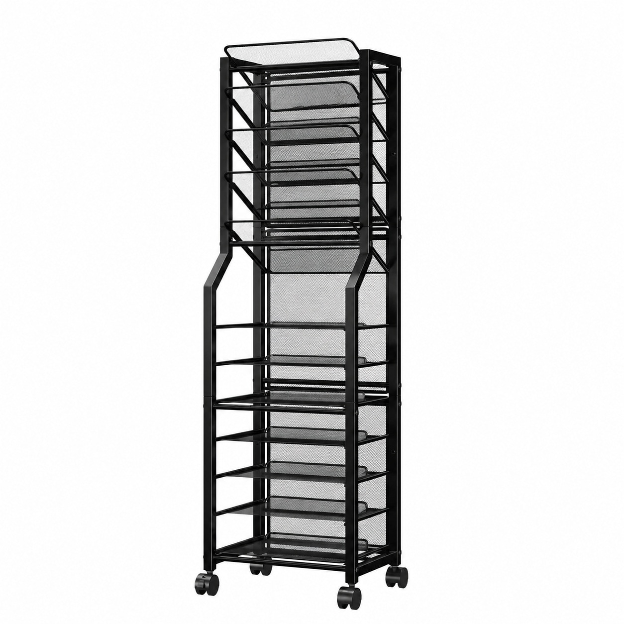 Steel Filing Storage Rack Etokfoks Black Metal 9 1 in x 41 in Rolling Magazine Rack File ...
