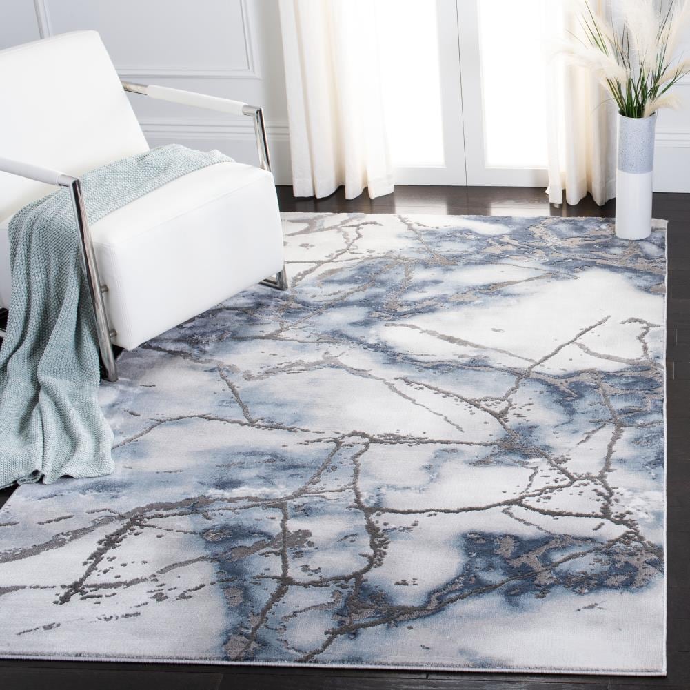 Abstract Swirls Easy-Care Synthetic Area Rug, 6'7" x 9', Grey/Blue