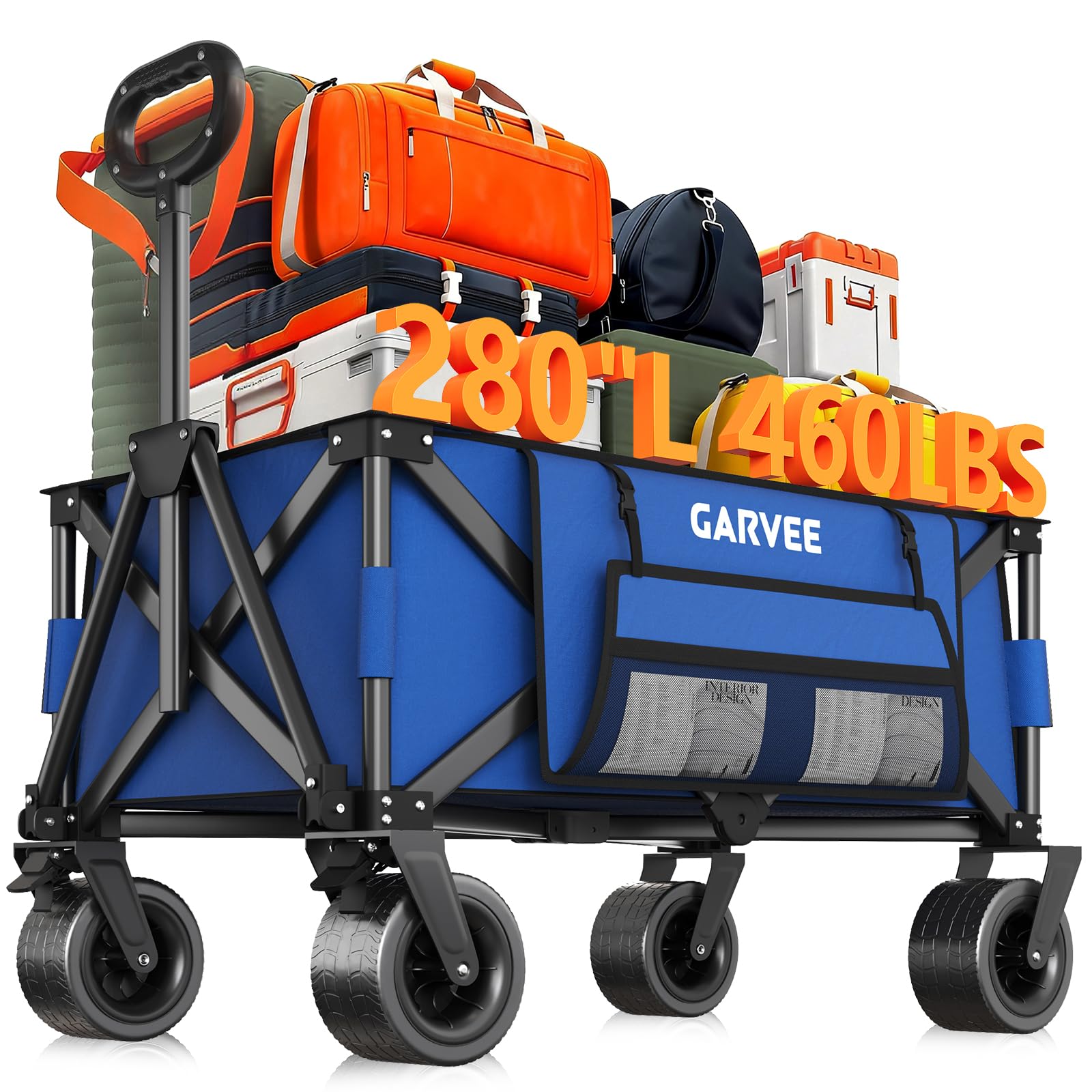 DEXSO Foldable Utility Wagon Cart 280L Capacity 460LBS Load Metal Frame Blue With All Terrain Wheels