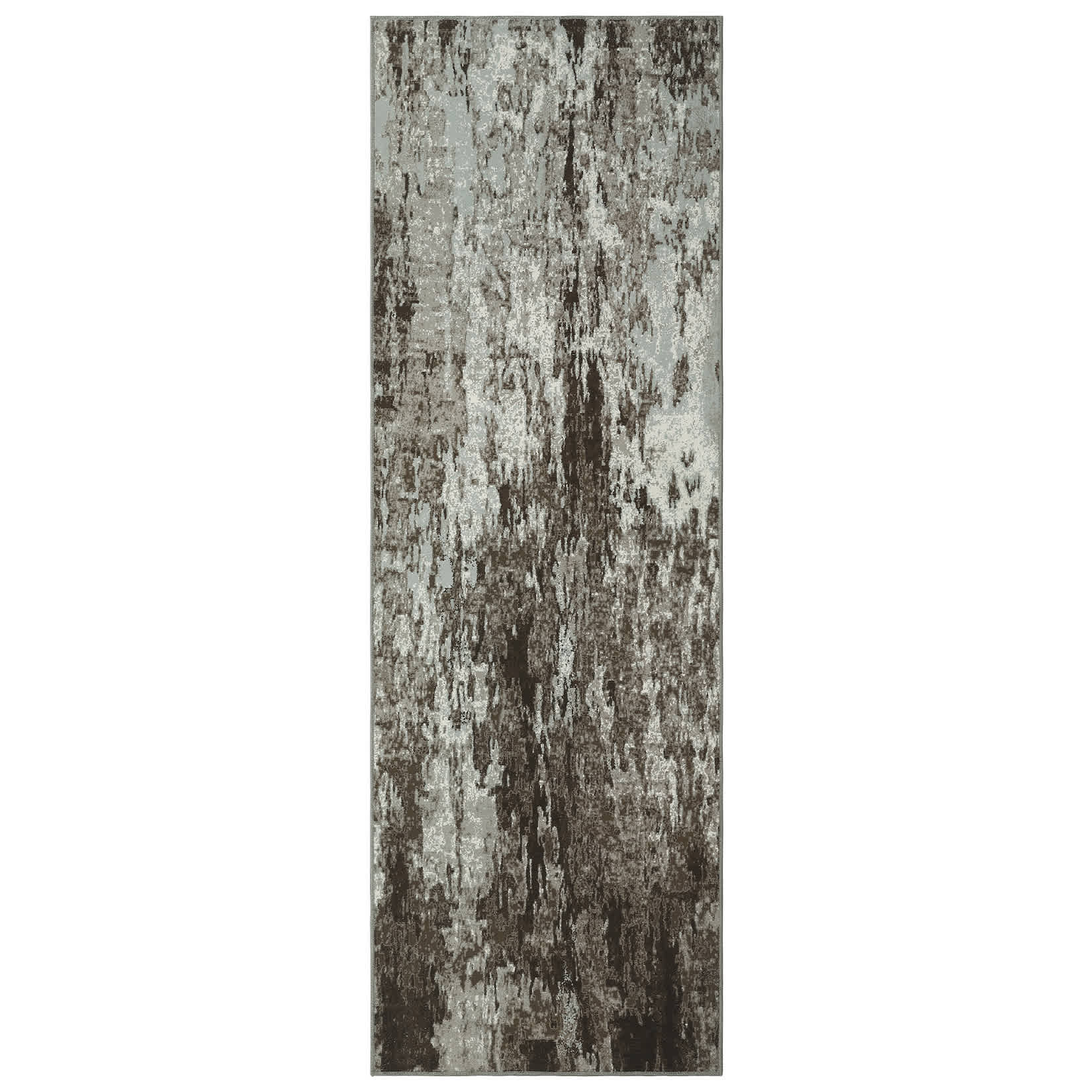 Qeetex LSN-PHO-12ZQMS6S 2 x 6 ft Polyester Velvet Towel Dark Brown Rectangular Hallway Bathroom Entryway Kitchen Office Foldable Ink-splashed tree bark Printed Modern Washable Area Rug