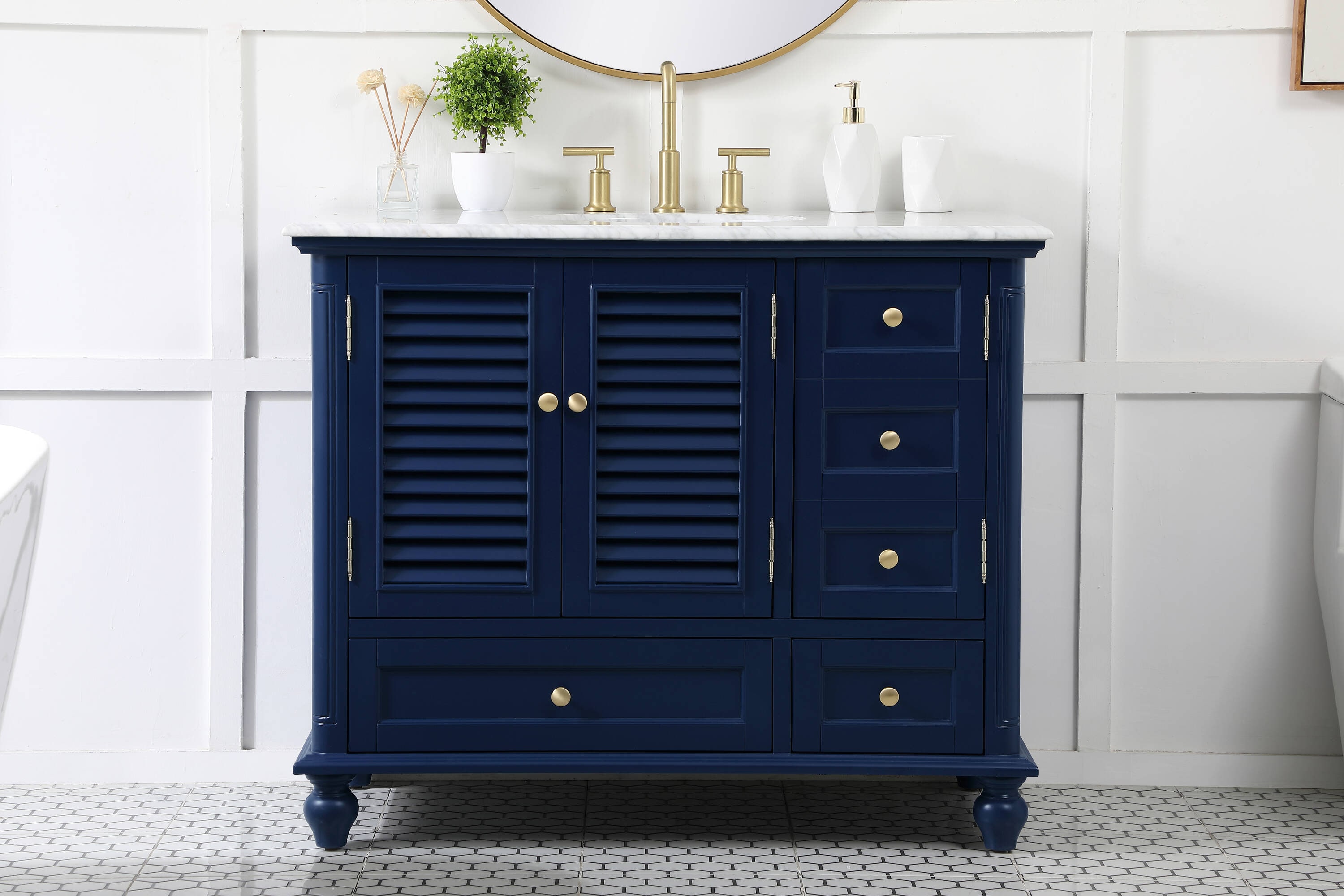 Rhodes 42" Blue Solid Wood Single Bathroom Vanity with Marble Top