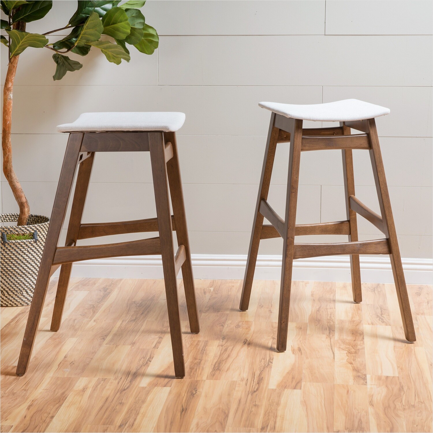 Watnature Mid-Century Bar Stool with Walnut Splayed Legs and Foot Rail ...