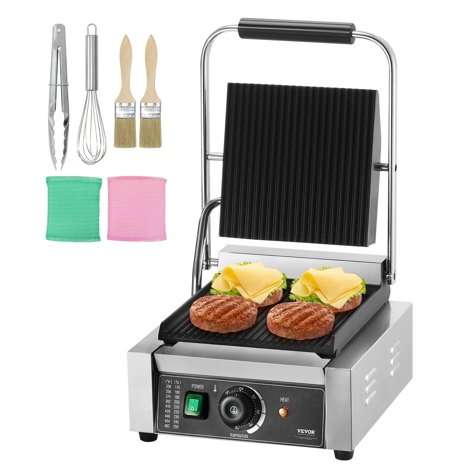 VEVOR DPLDYBPLLD-811E01V1 9-Inches x 9-Inches Non-Stick Cast Iron Foldable Electric Griddle Removable Drip Tray ( 1800 -Watt )