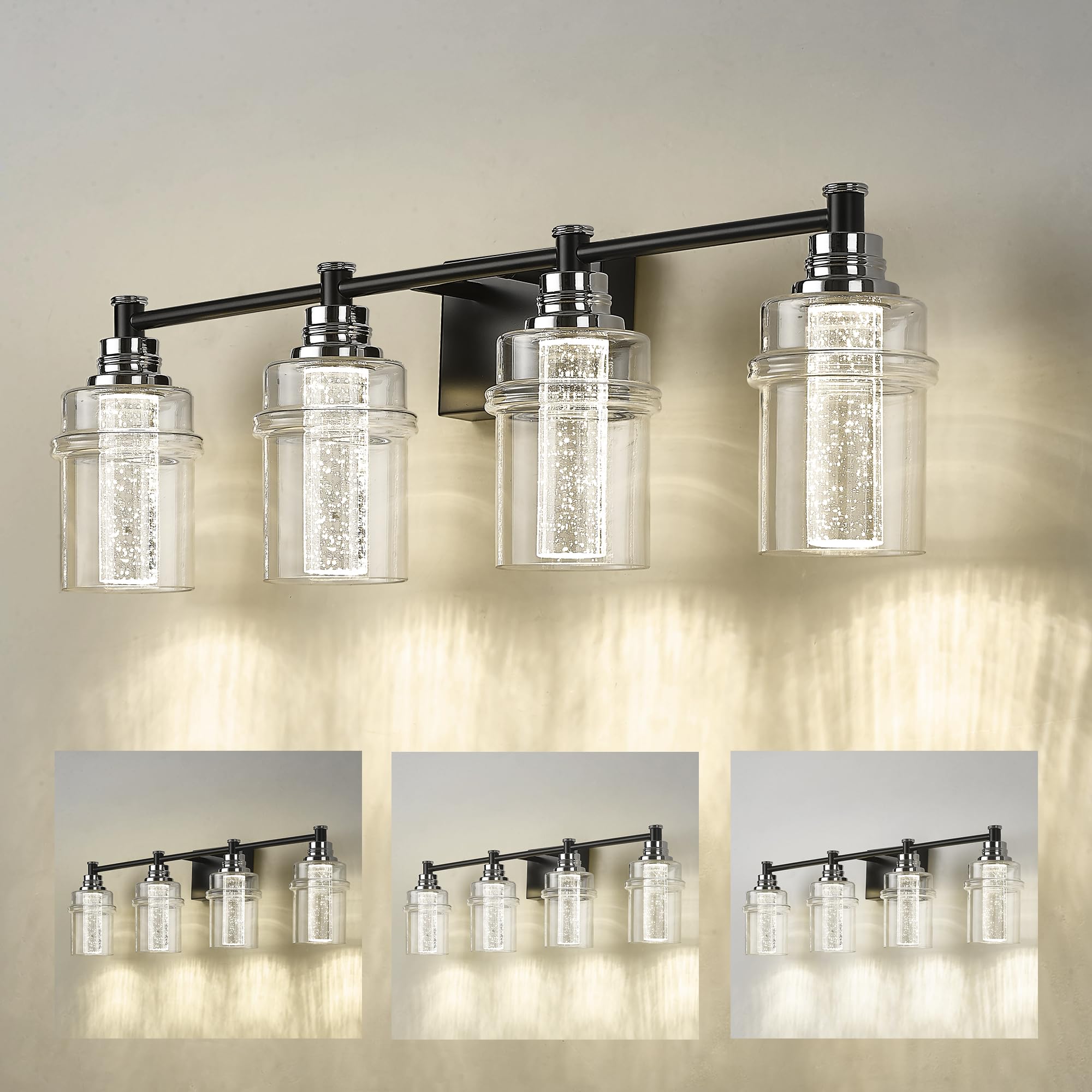 LTMATE LS4FY-4LED BK+CH JAZAVA 30.5-in 4 -Light Chrome Integrated LED Farmhouse Vanity light