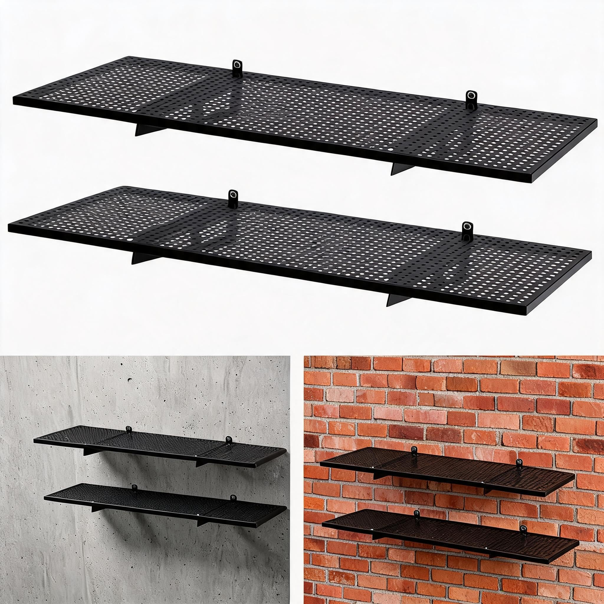 GarveeLife 2-Pack 48-in L x 18-in D Black Heavy Duty Metal Wall Shelves Garage Storage Floating Shelves