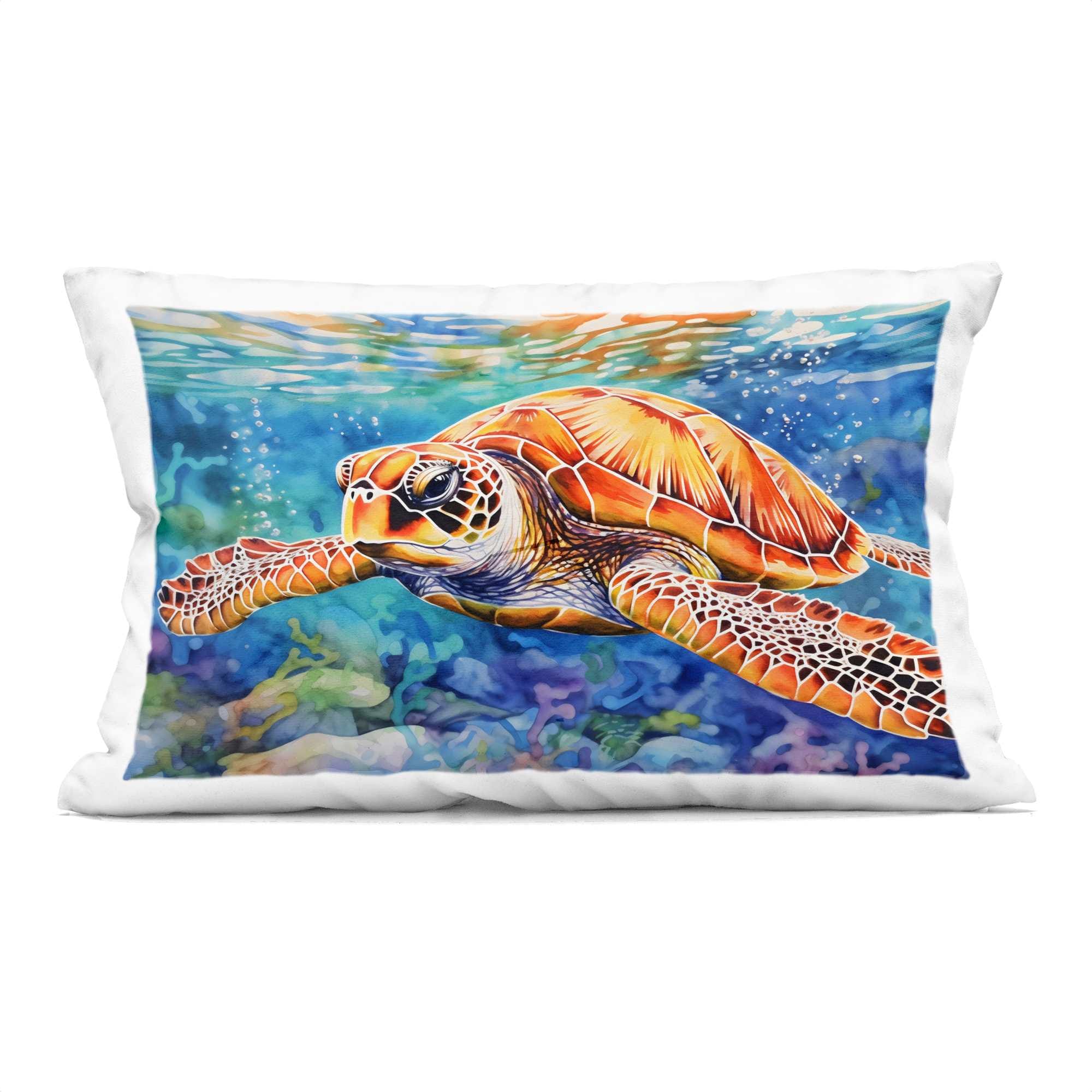 Stupell Industries PLQ-764-RCW-14X20 Brown Sea Turtle Under Surface Decorative Printed Throw Pillow design by LSR Design Studio 14 x 7 x 20
