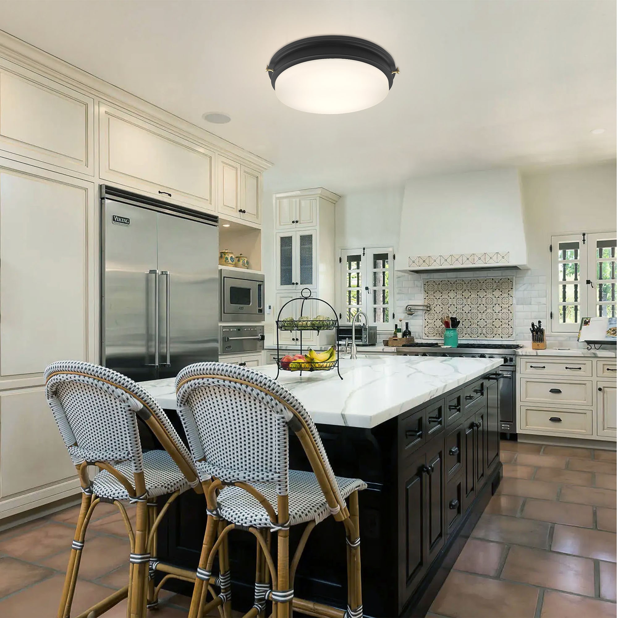 14'' Matte Black LED Flush Mount Ceiling Light with Frosted Glass Shade