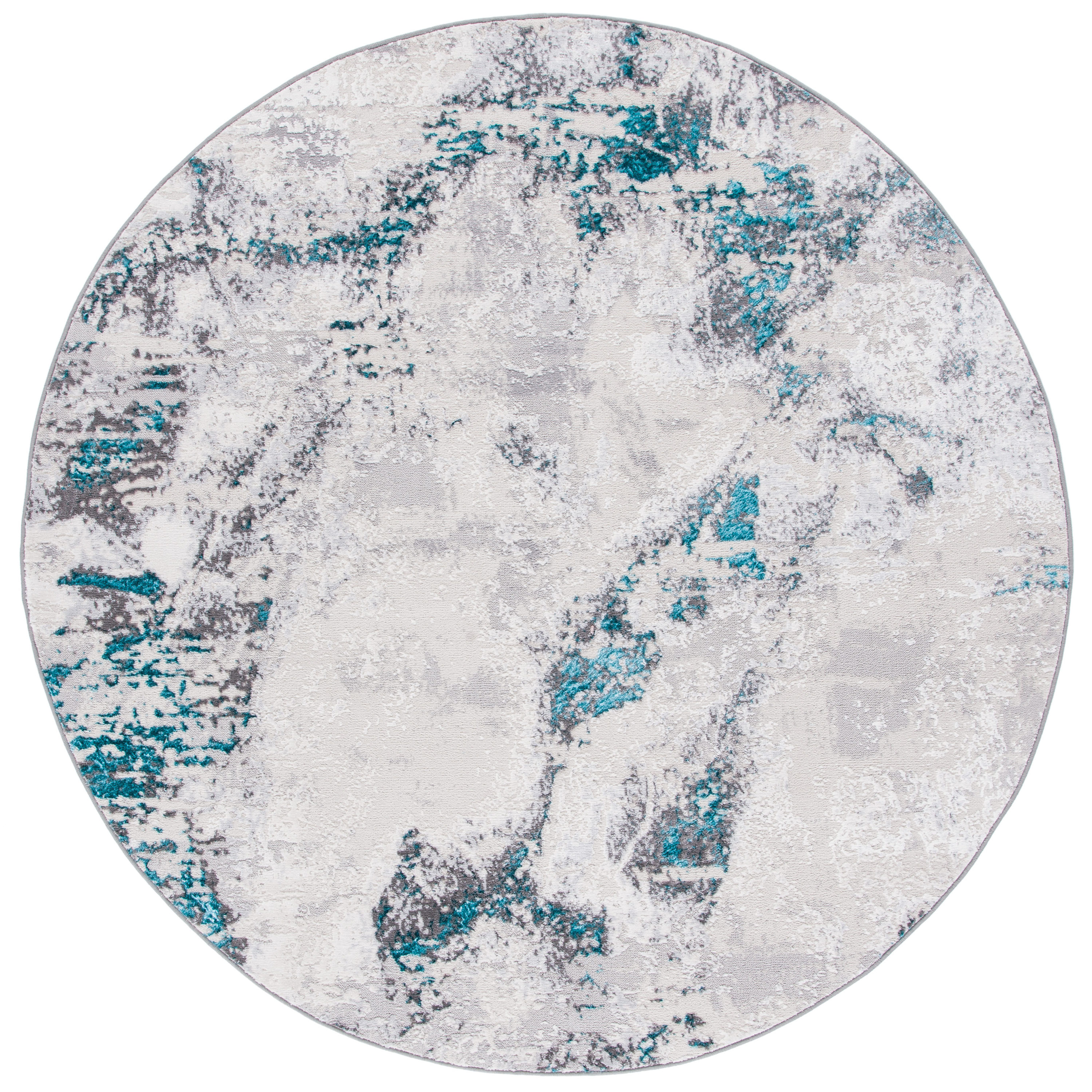 Safavieh ALA232H-7R Amelia Ayten 7 x 7 (ft) Loomed Synthetic Gray/Turquoise Round Indoor Distressed/Overdyed Mid-Century Modern Area rug