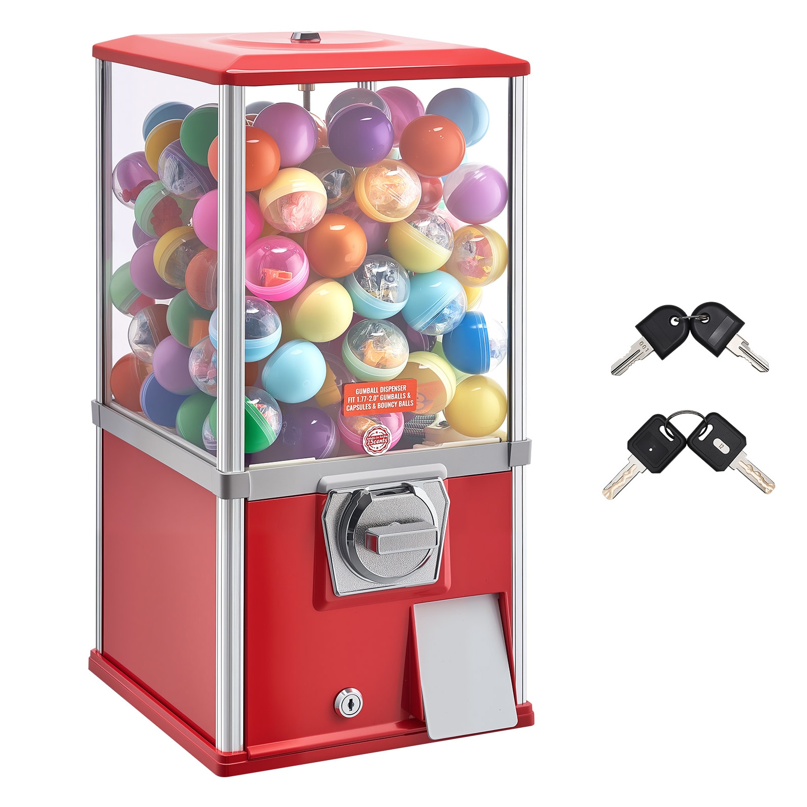 VEVOR Gumball Machine 21 inch Height Candy Vending Machine Dispenser 25-Cent Vending Machines for Shopping Malls Supermarkets Amusement Parks Arcades Holds Up to 180 1.77 inch Spherical Candies