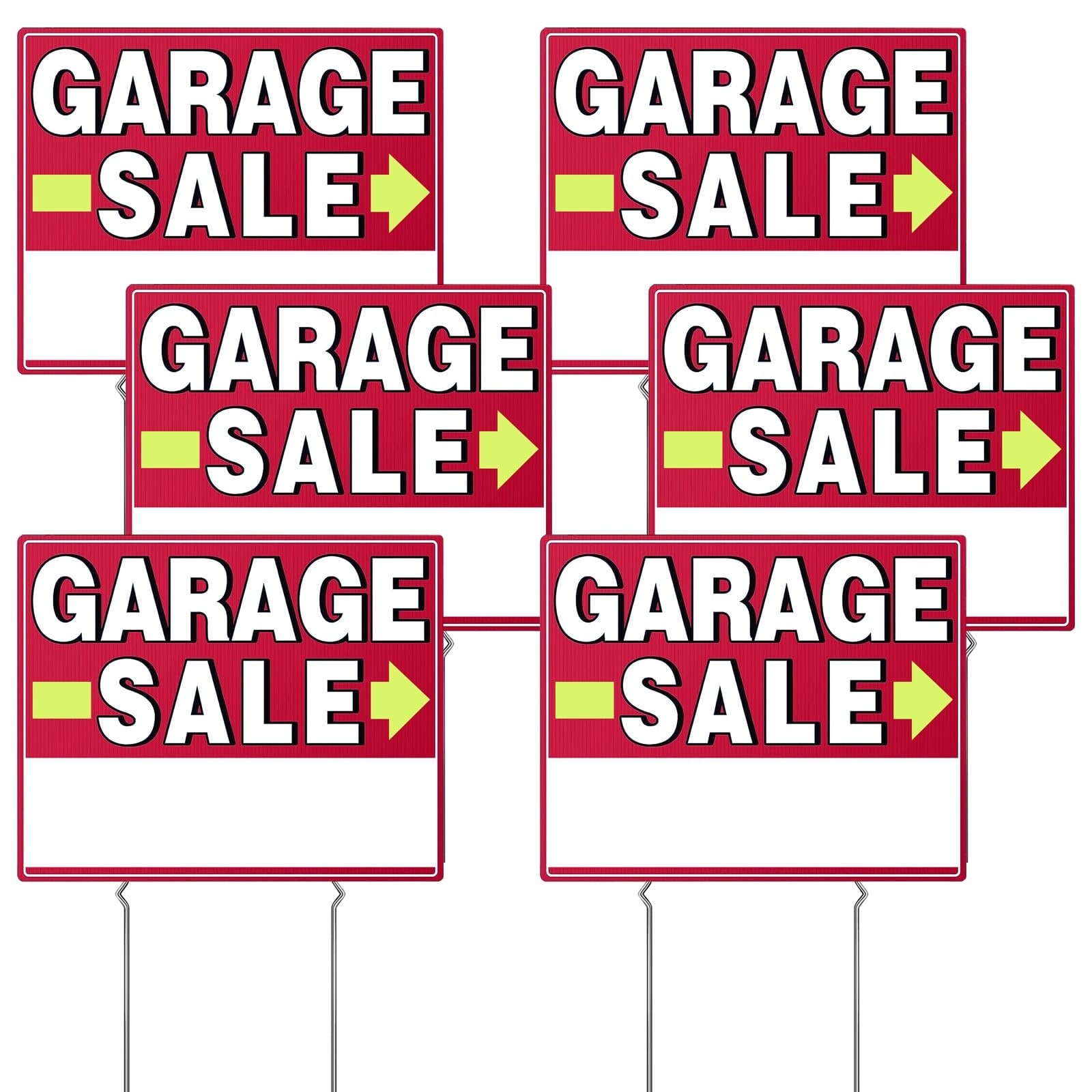 Etokfoks 17 x 13 Red Plastic Weatherproof Double Sided Garage Sale Yard Signs with Arrow Metal Stakes Outdoor 6 Pack #LETWN98PG