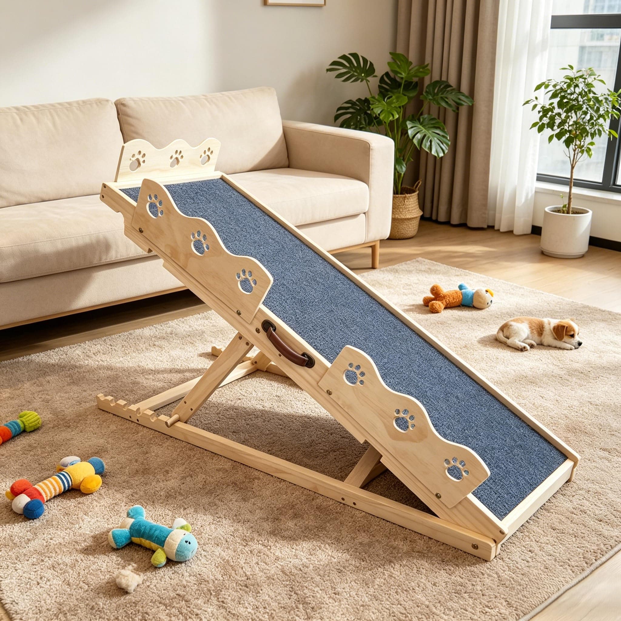 IdealHouse 45in Adjustable Wooden Dog Ramp 5 Height Levels Anti-Slip ...
