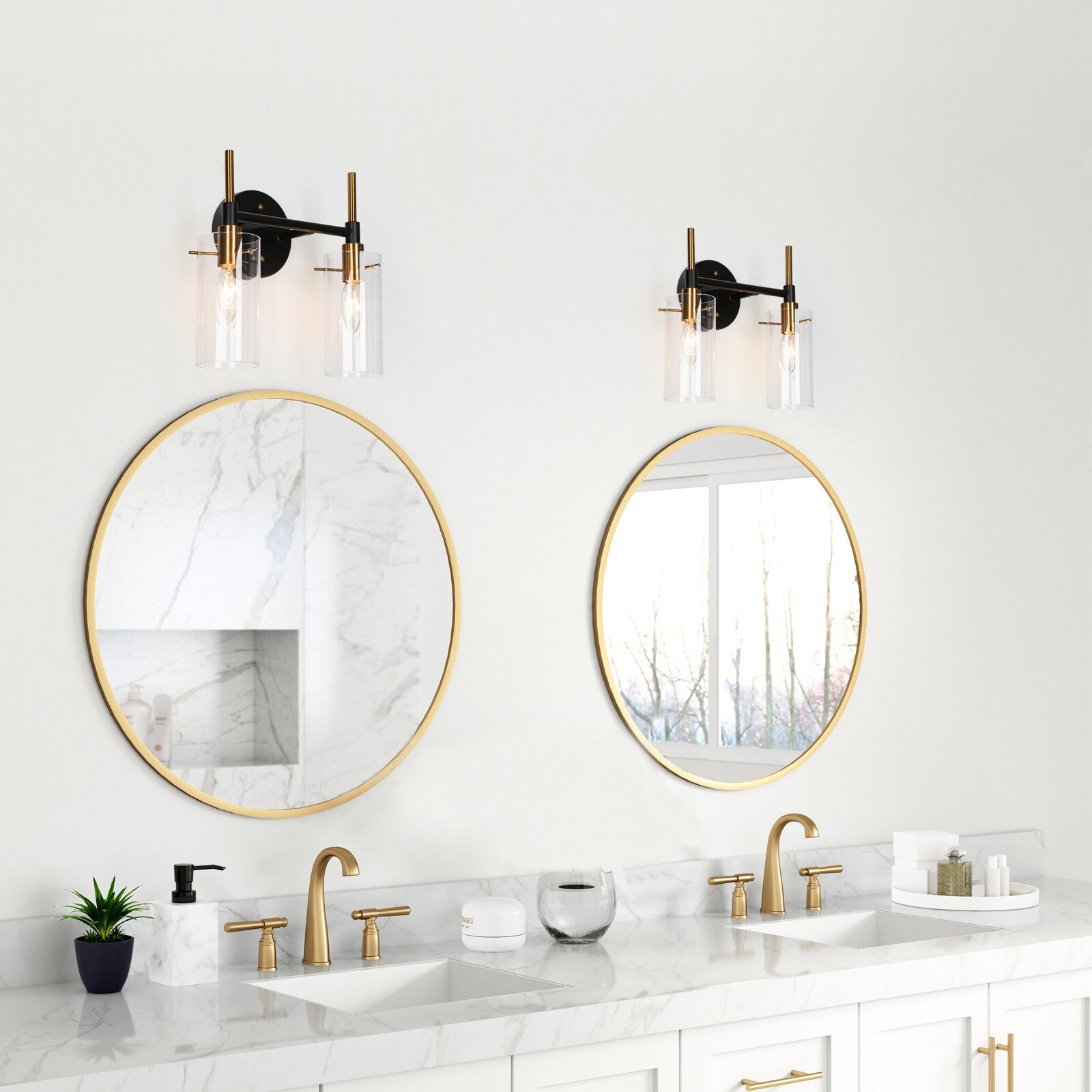 ZEVNI Gerda 11.4-in 2-Light Black/Brass LED Modern/Contemporary Vanity  Light in the Vanity Lights department at