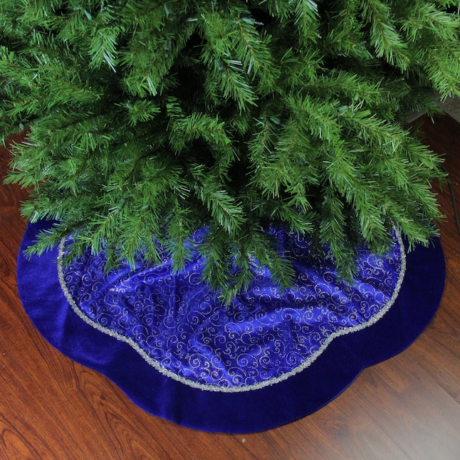 Northlight 48-Inch Blue Christmas Tree Skirt with Silver Glitter Swirls ...
