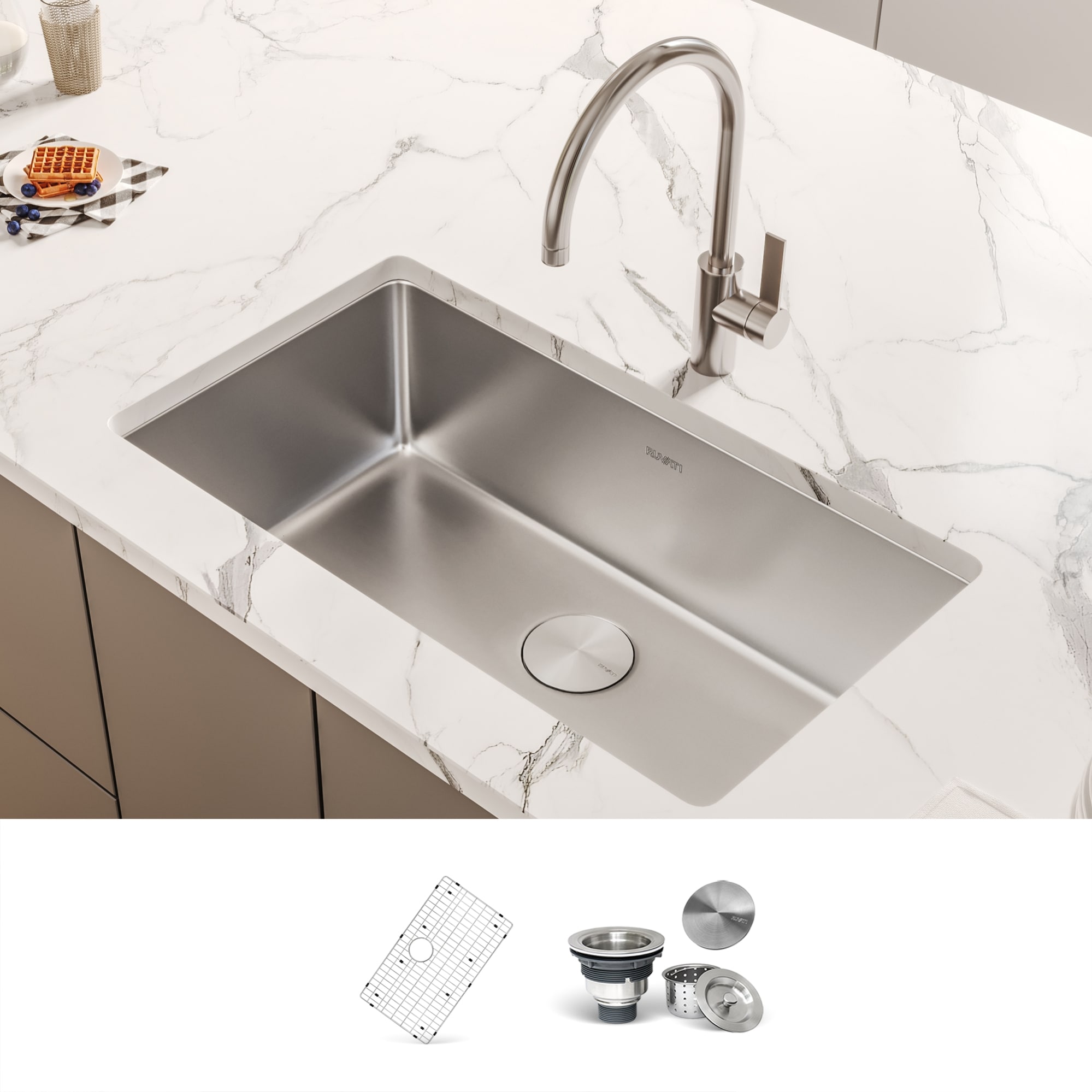 Modena Undermount 31-in x 18-in Stainless steel Single bowl 16 -Gauge Kitchen Sink