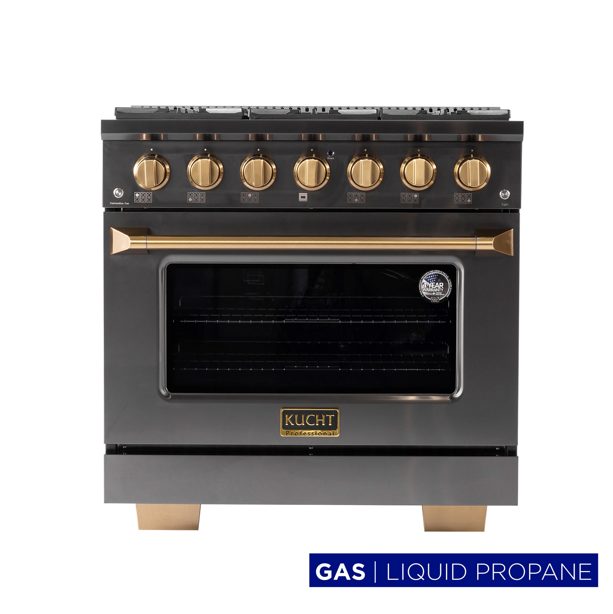 Kucht KEG363/LP Gemstone 36-in 6 burners 5.2-cu ft Convection Oven Freestanding Liquid Propane Gas Range ( Titanium Stainless Steel / Gold )