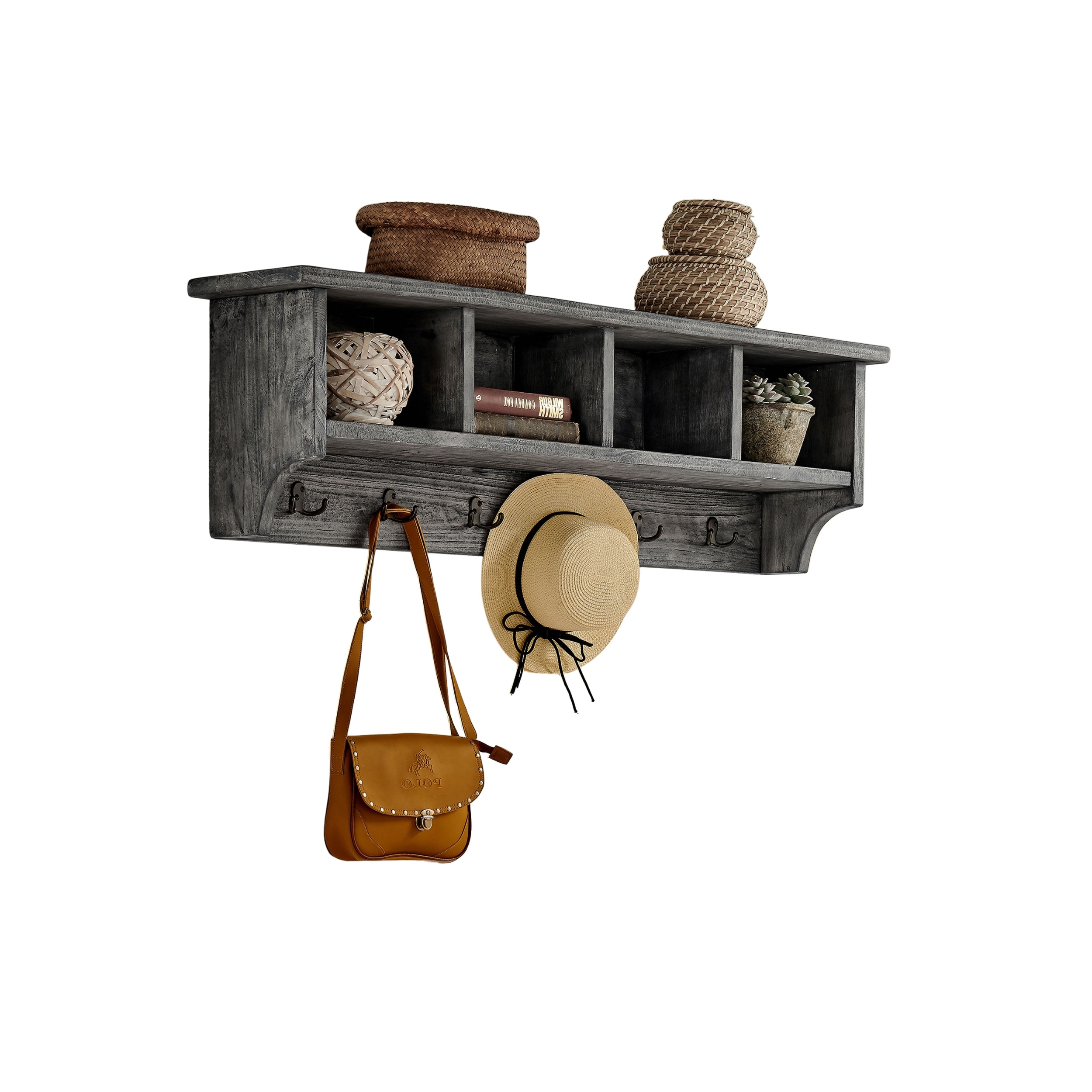 Alaterre Furniture AMBA24SG Pomona Rustic Solid Wood Entryway Coat Hook Gray 6 -Hook Coat rack