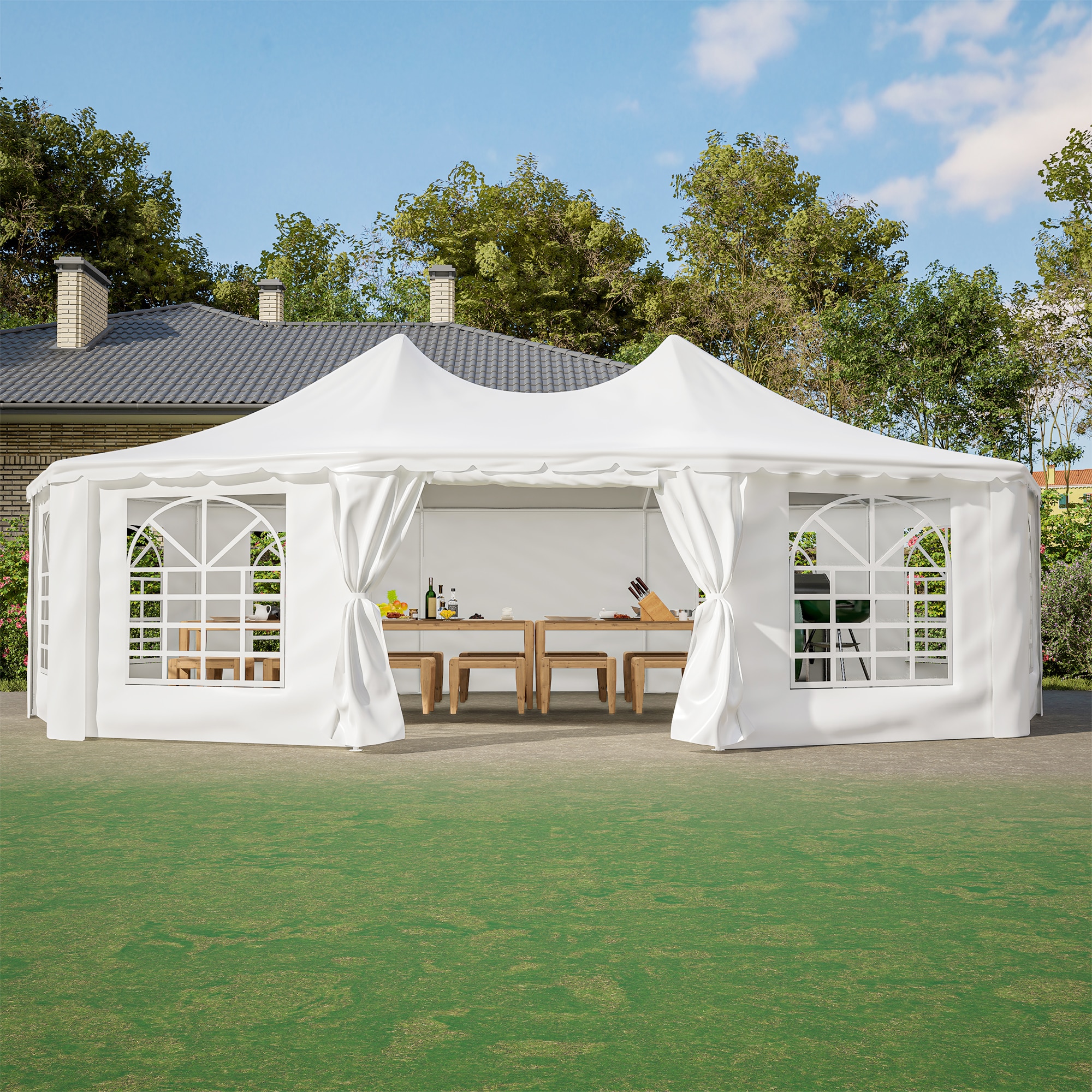 Damerin Z-GA33 20-ft x 20-ft White Rectangle Semi-permanent Gazebo with Hardtop Steel Roof