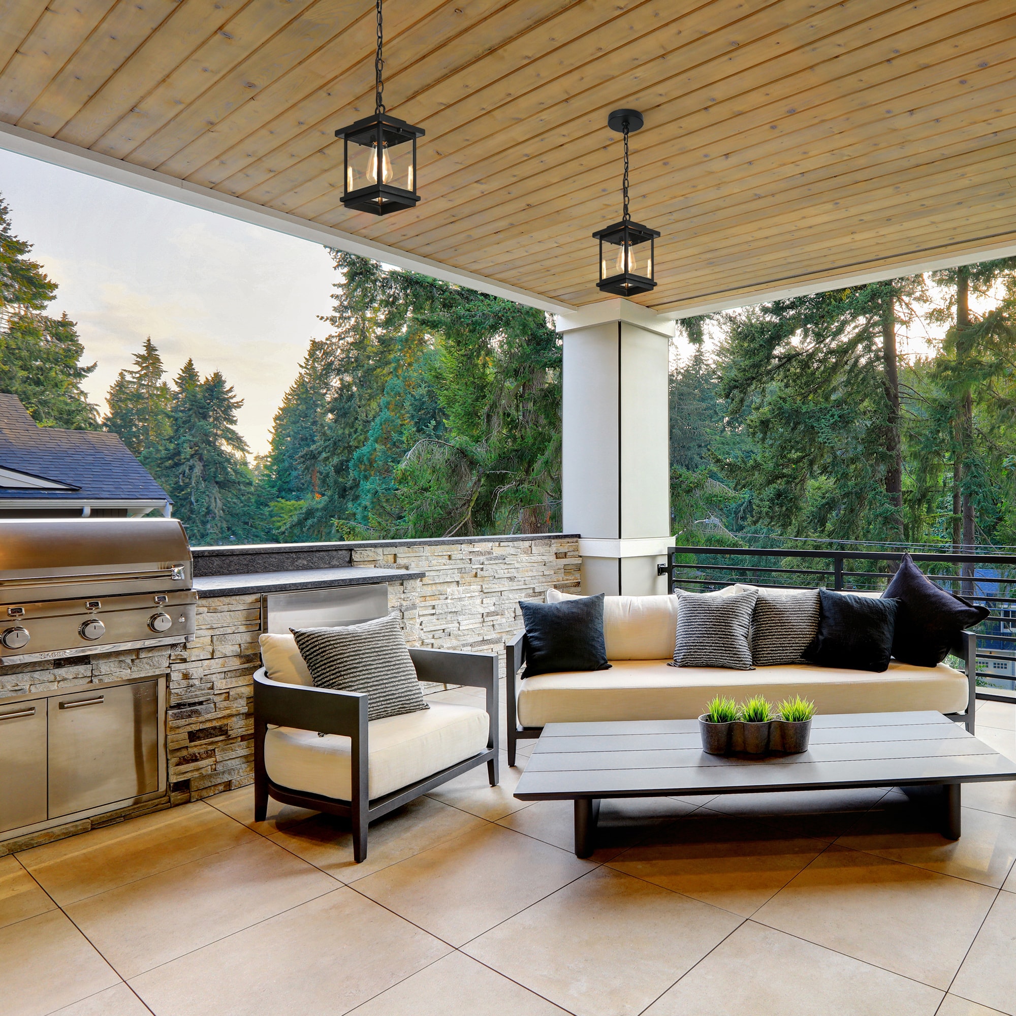 Matte Black Glass Mini Outdoor Pendant Light