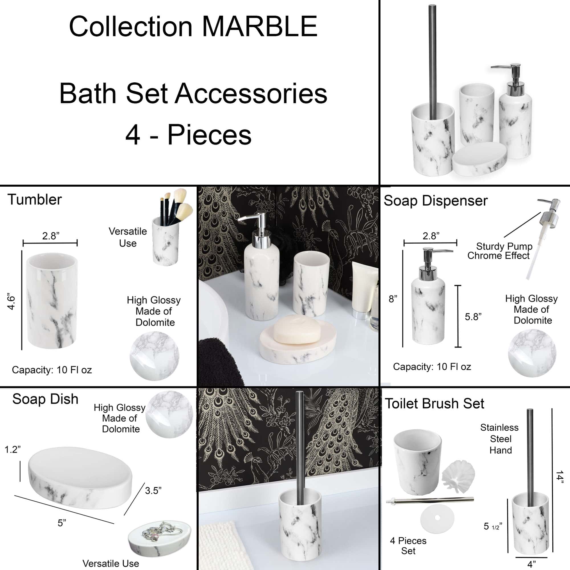 EVIDECO FRENCH HOME GOODS SET4MARBLE-6182 Bathroom-Accessories - View #4