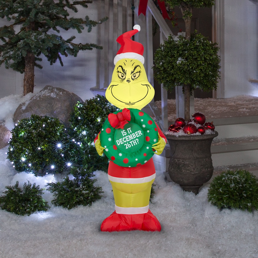 Grinch 4-ft Lighted Dr. Seuss The Grinch Wreath Christmas Inflatable at ...