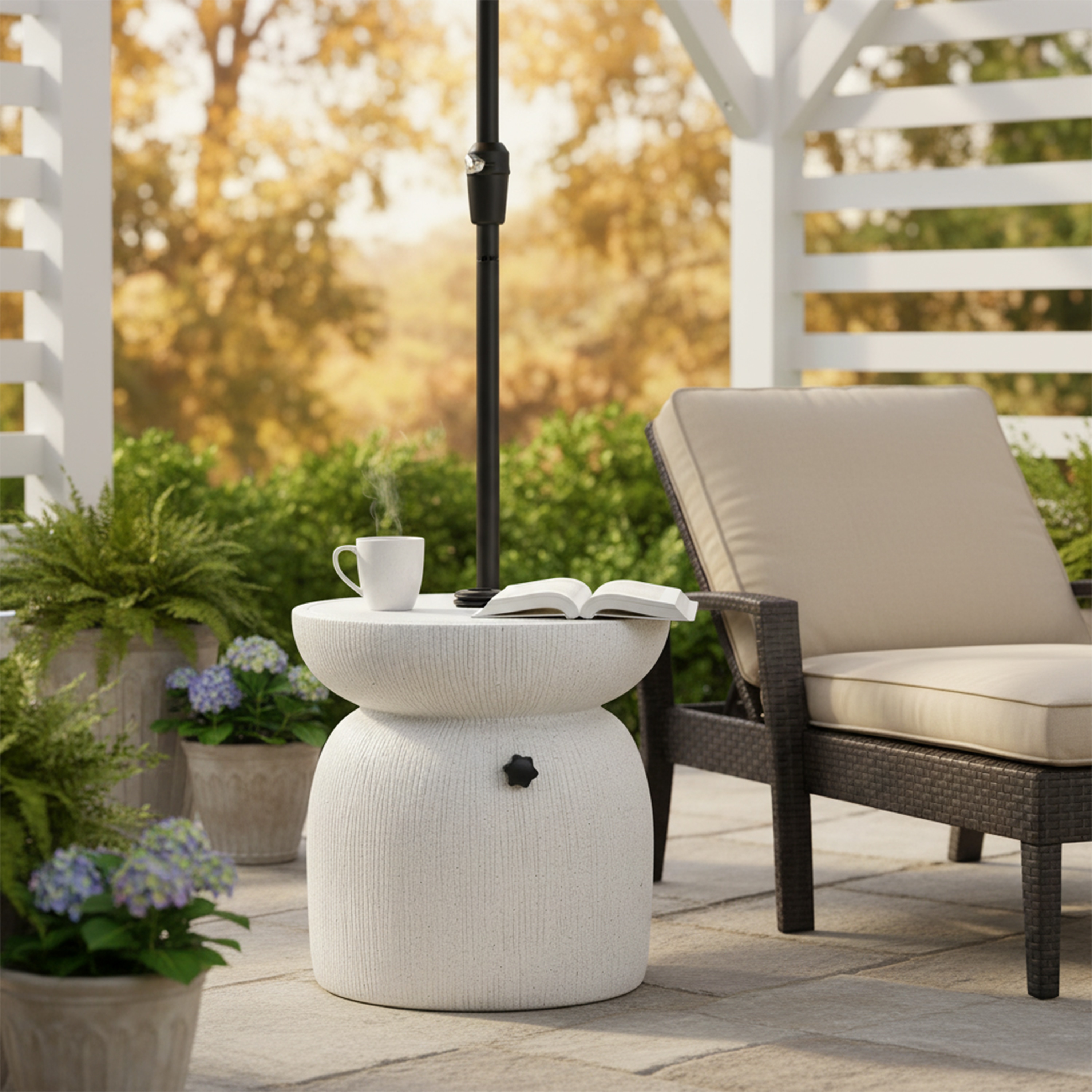 Christopher Knight Home 361182 Denmark Odelia MGO Outdoor Patio Umbrella Base with Sand Filling Design in White Marble Finish