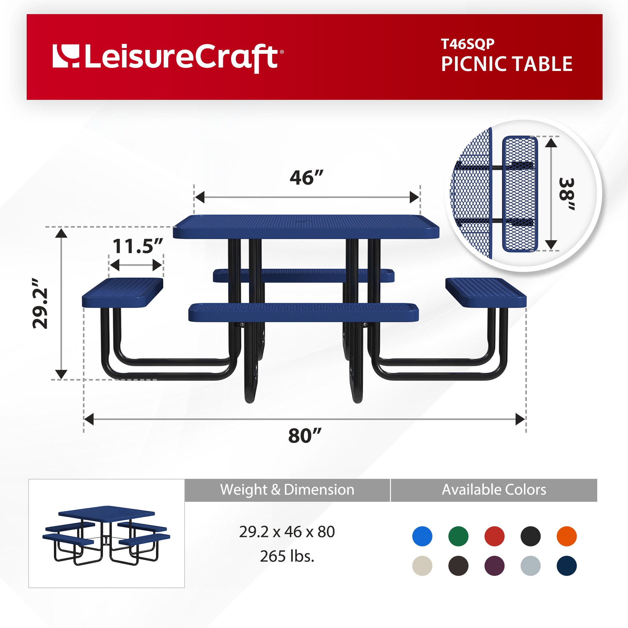 LeisureCraft T46SQP-NAVY Picnic-Tables - View #6