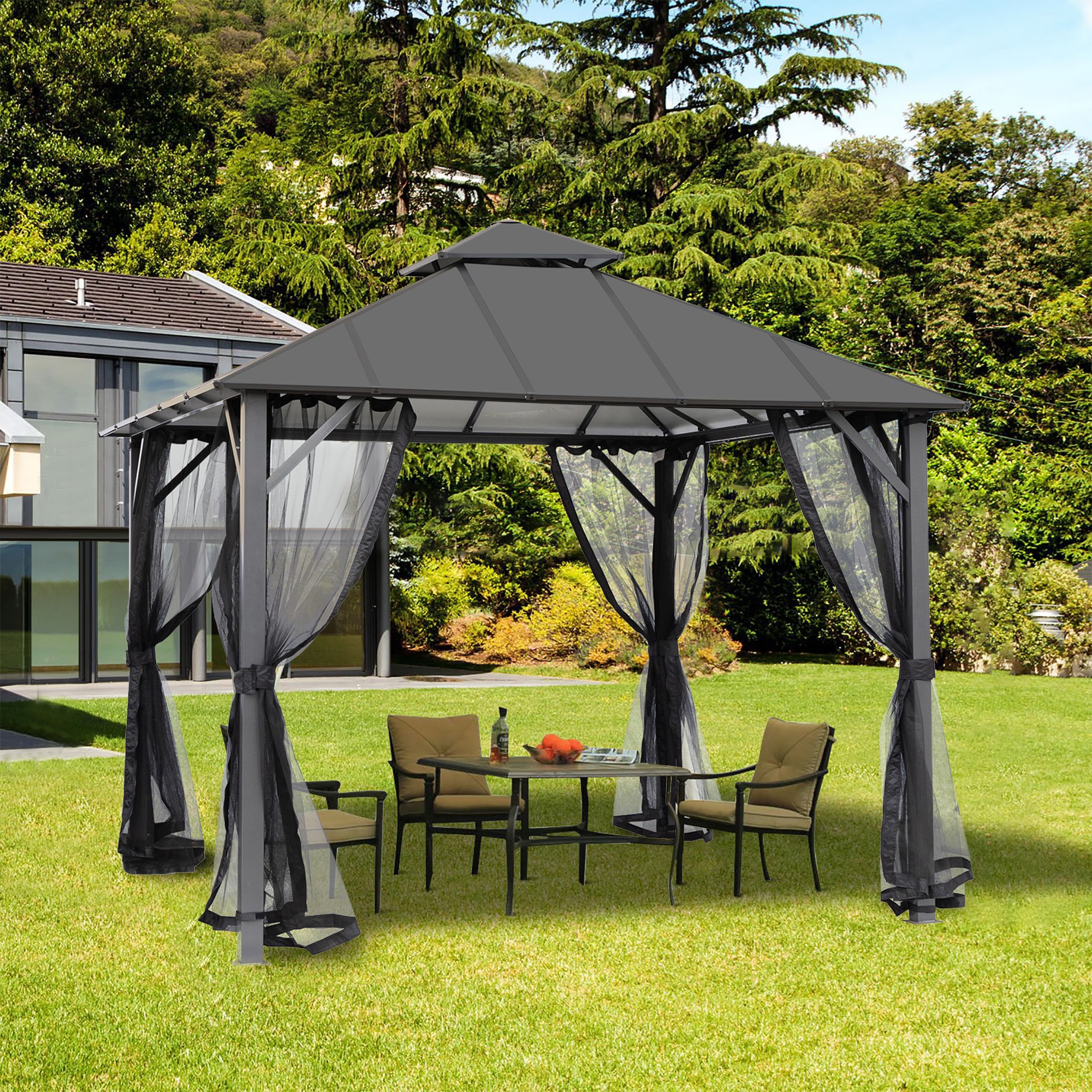 CASAINC 10-ft x 10-ft Black Metal Square Grill Gazebo in the Gazebos ...