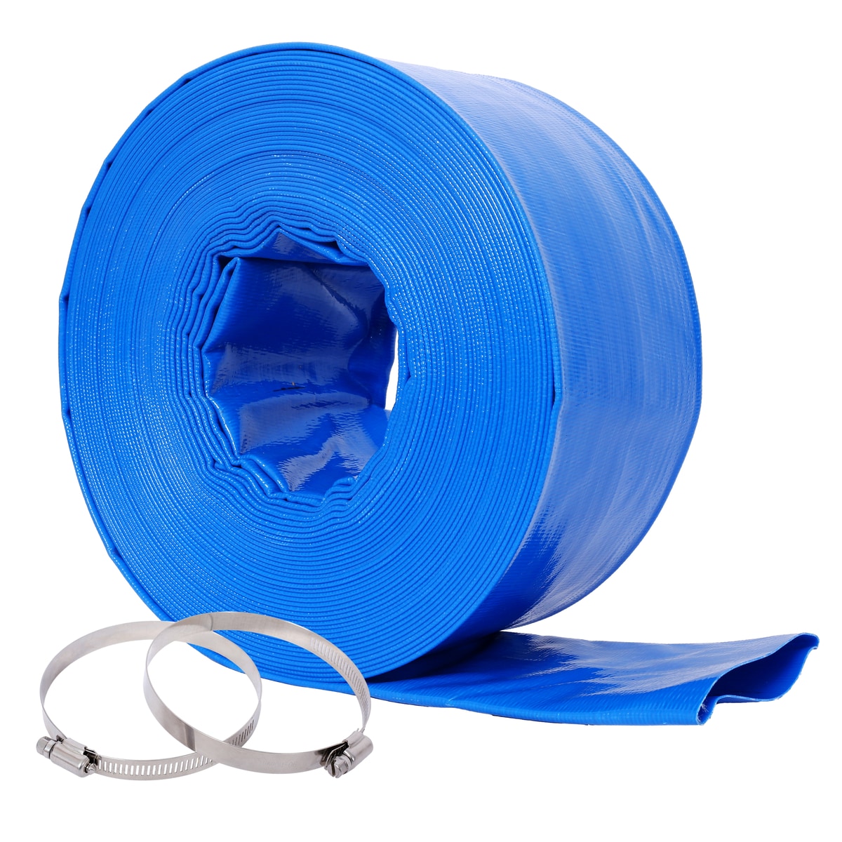 Loheer 3-in x 100-ft Blue Heavy Duty Reinforced PVC Pool Backwash Hose with Clamps