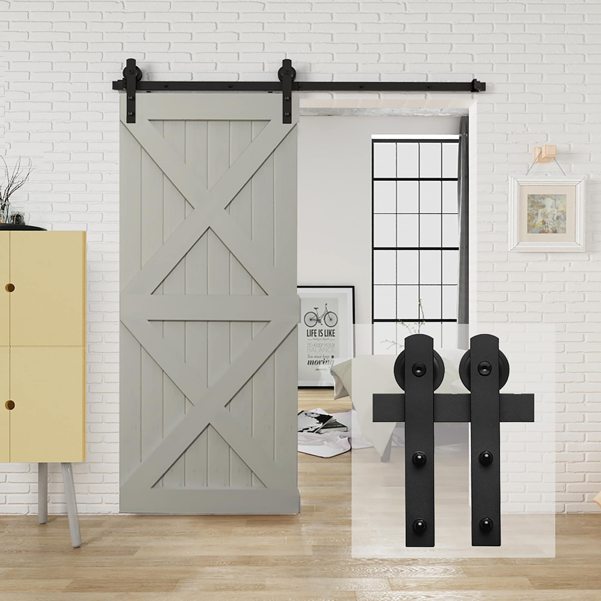 Clihome 78-in Matte Black Indoor/Outdoor Straight Single Barn Door ...