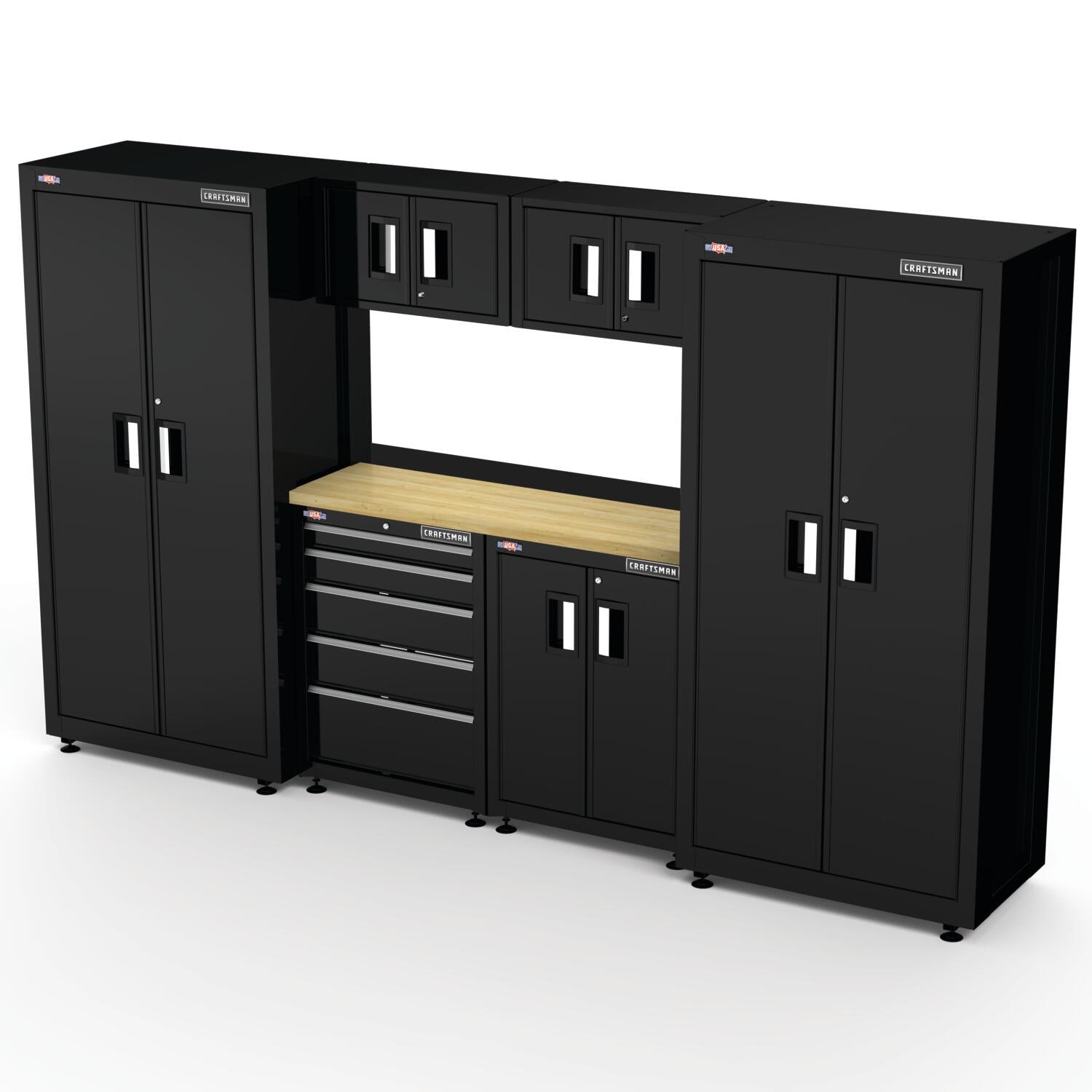 Craftsman 6 Cabinets Steel Garage Storage System In Black Smooth 125 7 W X 74 H The Systems Department At Lowes Com
