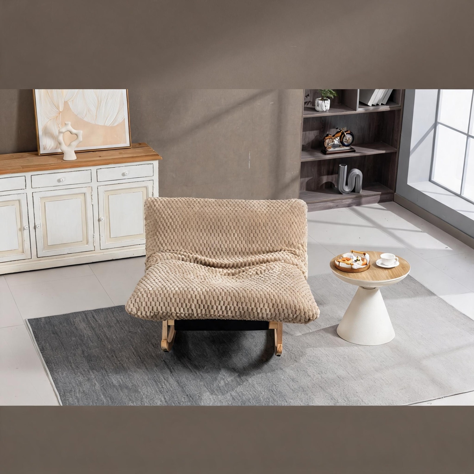 Horizons Prime - Khaki Corduroy Bean Bag Rocking Chair for Adults with Backrest and Armless Lazy ...