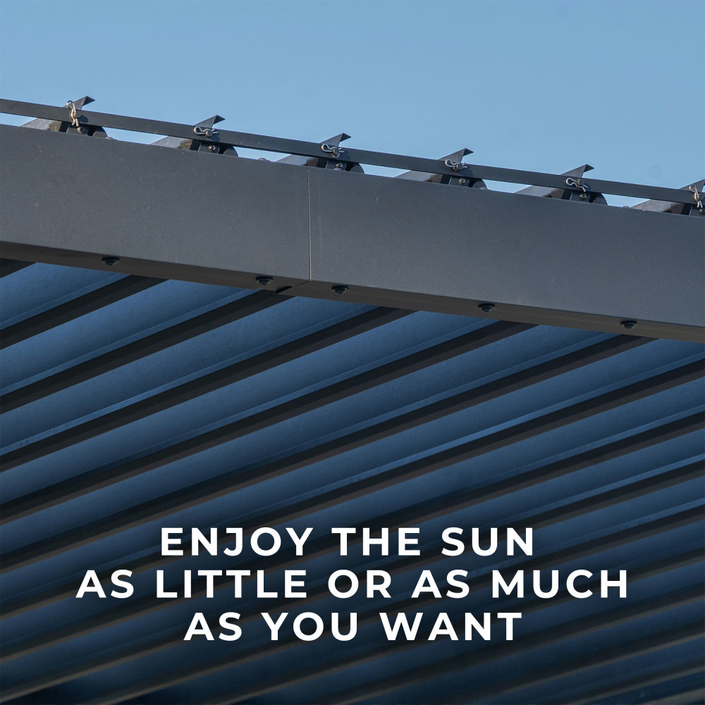 Evanston 12 ft. x 10 ft. Black Galvanized Steel Wall-Mounted Pergola
