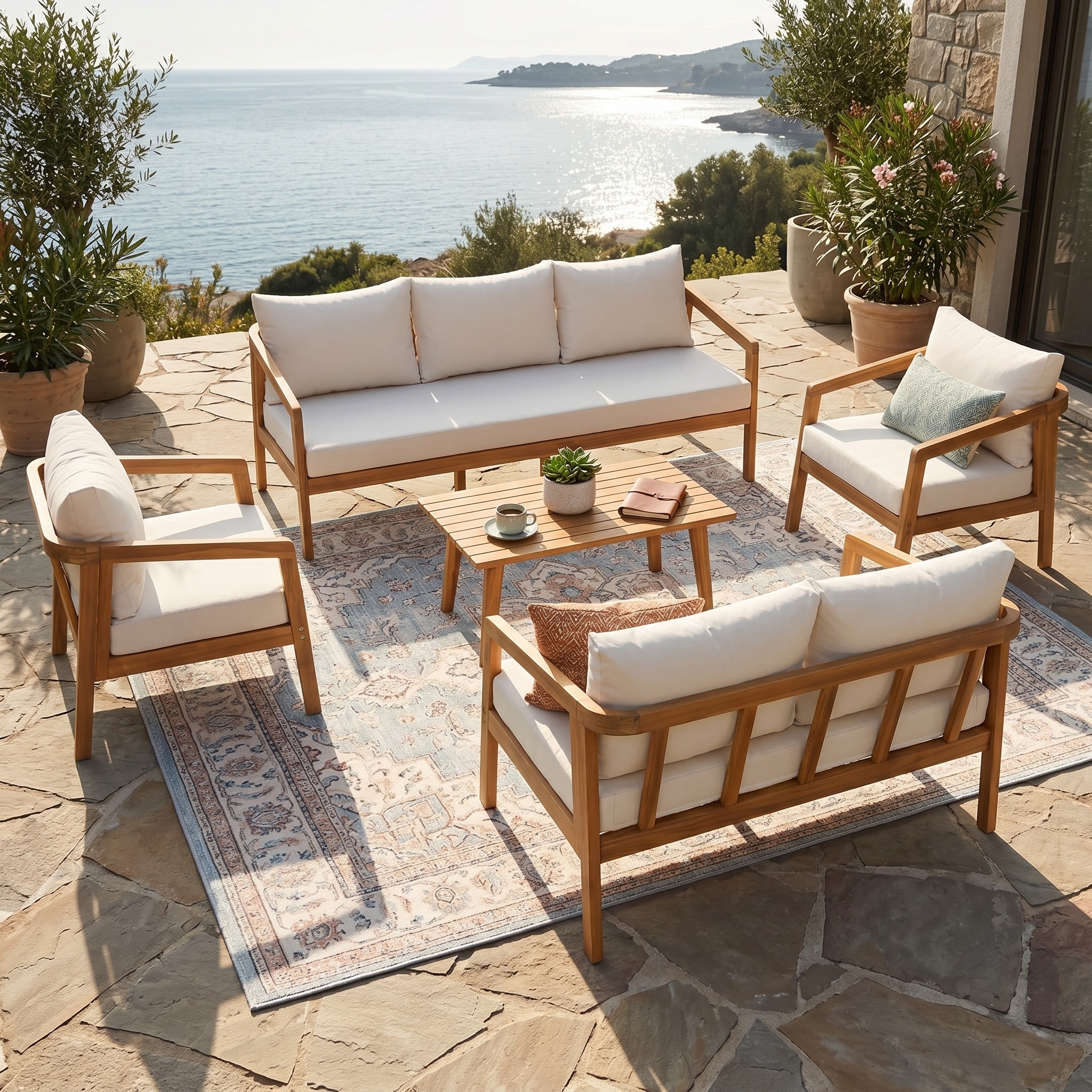 Fun Orange 5 -Piece Patio Conversation Set with Beige Cushions Included
