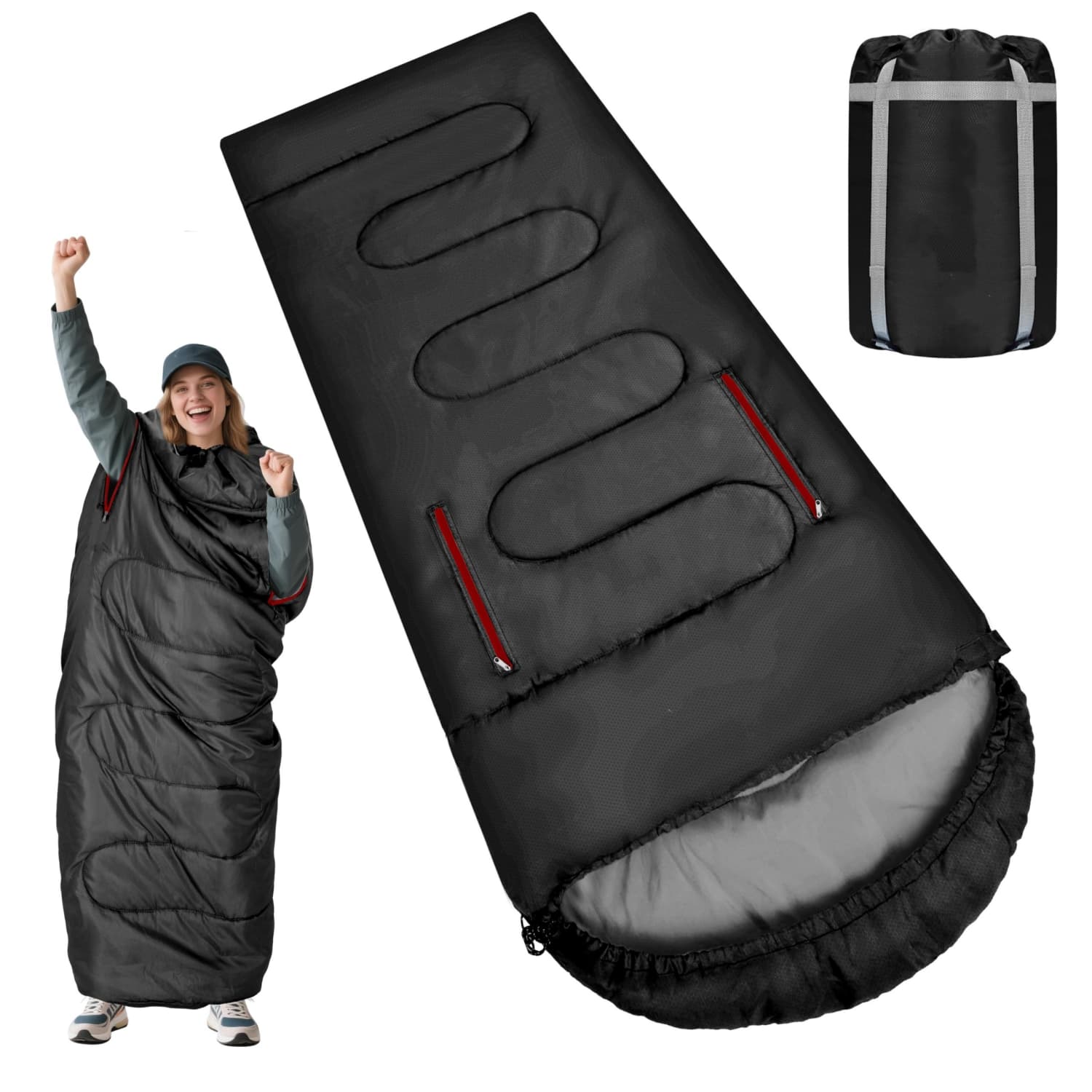 Angel Sar 80in L Wearable 2-Arm Zipper Blue Waterproof Sleeping Bag