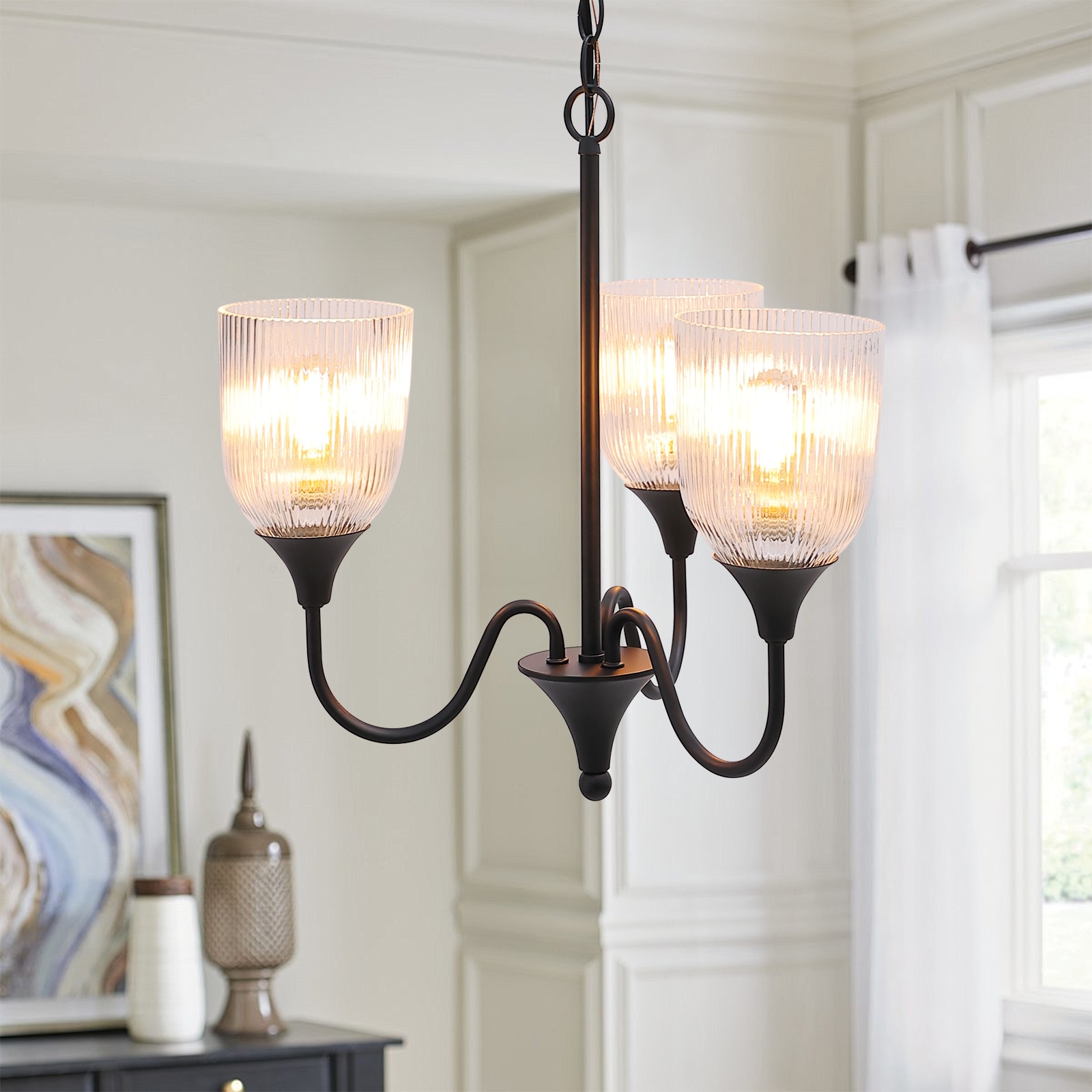 LTMATE JAZAVA 3 -Light Matte Black Metal Chandelier