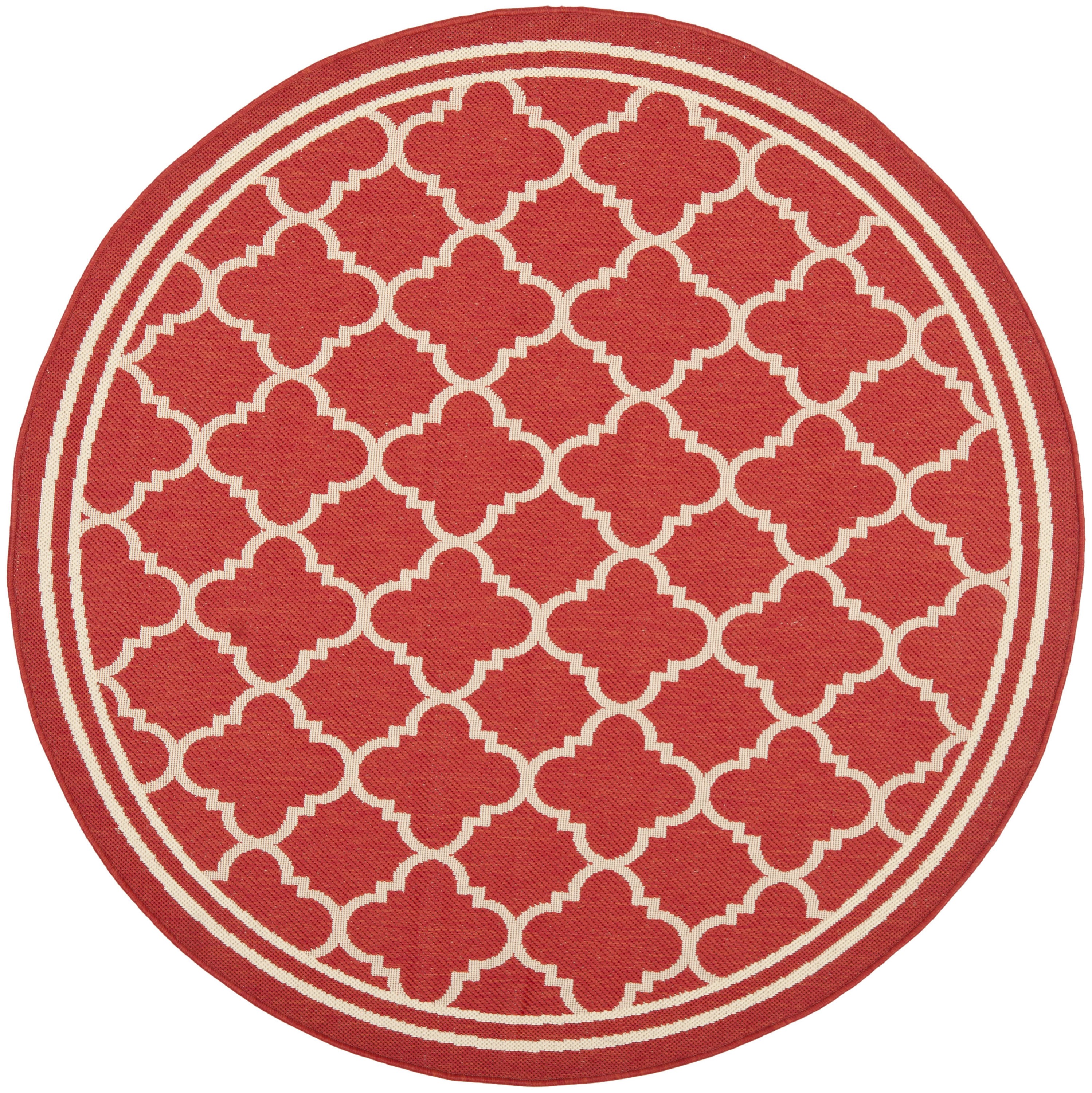 Safavieh CY6918-248-8R Courtyard Samana 8 x 8 (ft) Loomed Polypropylene Red/Bone Round Indoor/Outdoor Geometric Coastal Area rug