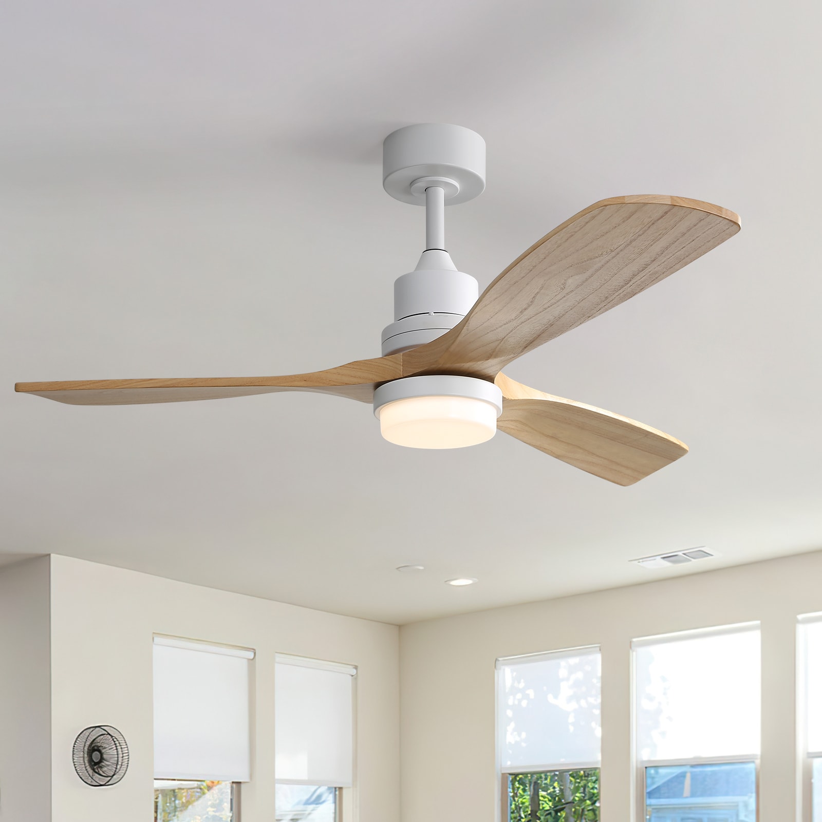 Sofucor LS-5247-WH-YM-60-W Nicola 52-in Color-Changing Integrated LED White with Yellow Blades Propeller Ceiling Fan With Light and Remote ( 3 -Blade )