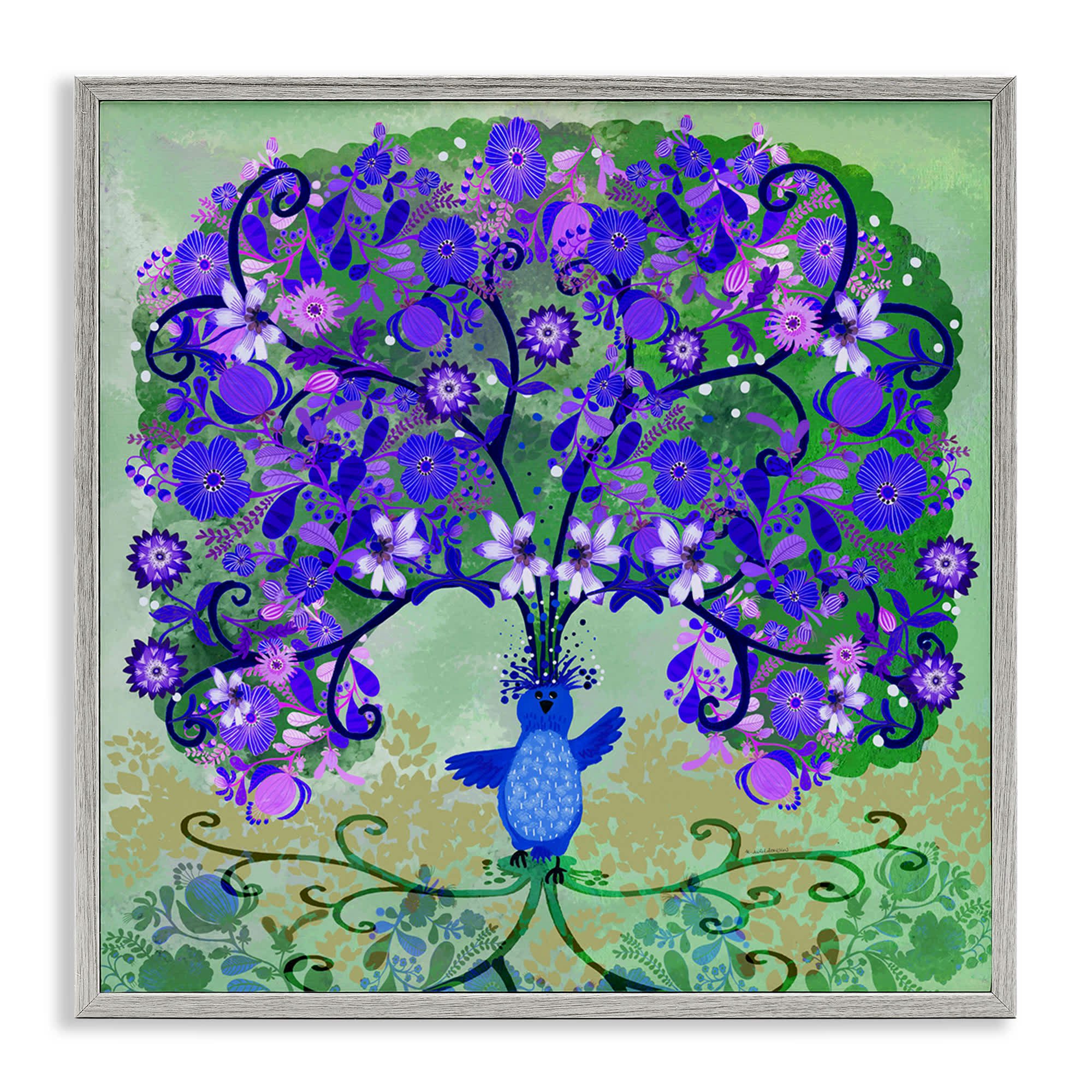Stupell Industries BS-604-GFF-24X24 Tree Blooming From Bird Gray Framed Giclee Art By Kay Widdowson 24 x 24