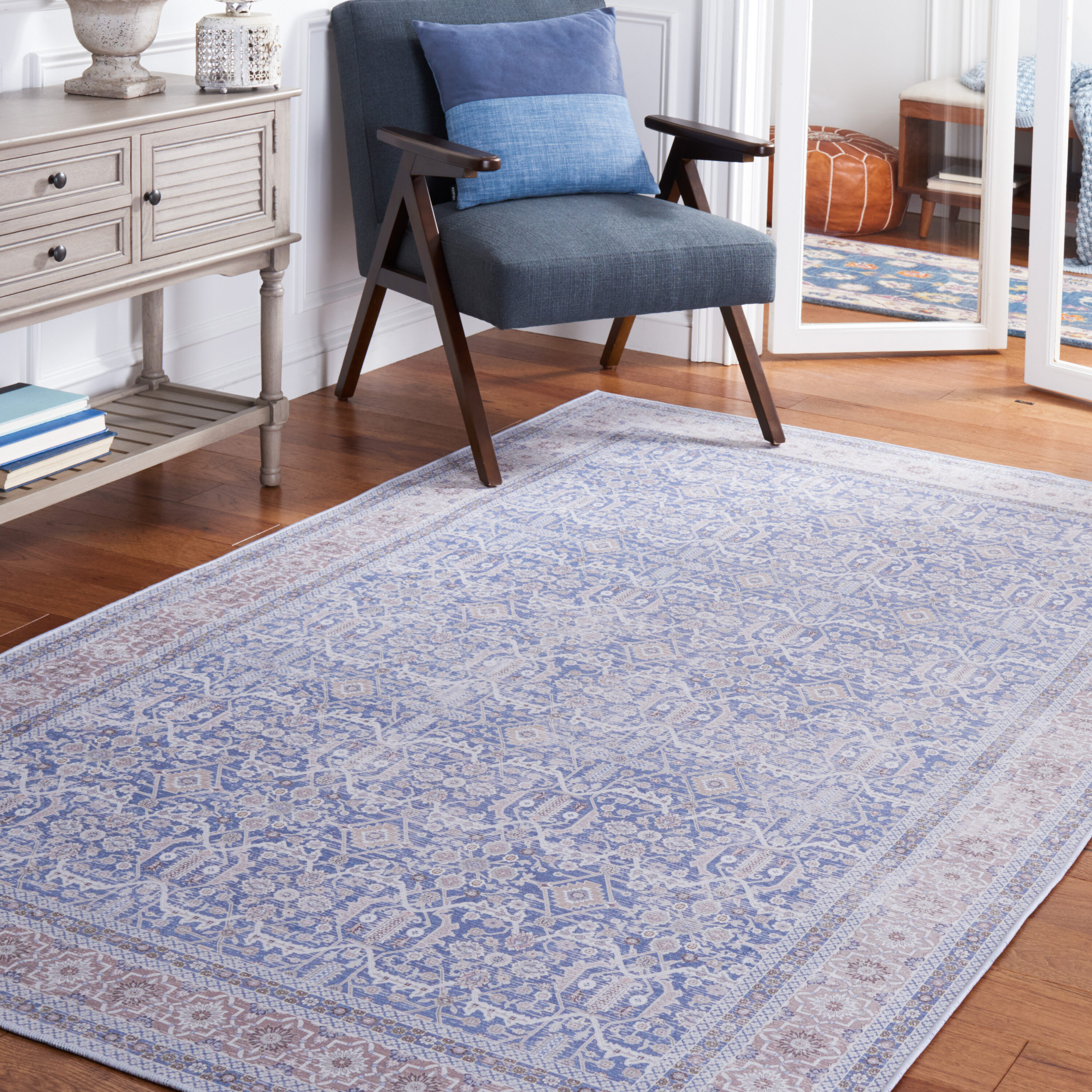 Safavieh TSN186M-6 Tucson 6 x 9 (ft) Loomed Polyester Blue/Rust Rectangular Indoor Border Machine washable Area rug