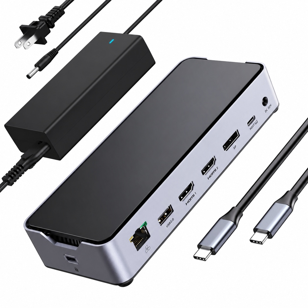 KHKFY  USB C Docking Station Triple Monitor Laptop Dock with Dual HDMI DisplayPort 4K144Hz USB A 2.0 3.0 USB C 3.1 10Gbps 30W Output Ethernet