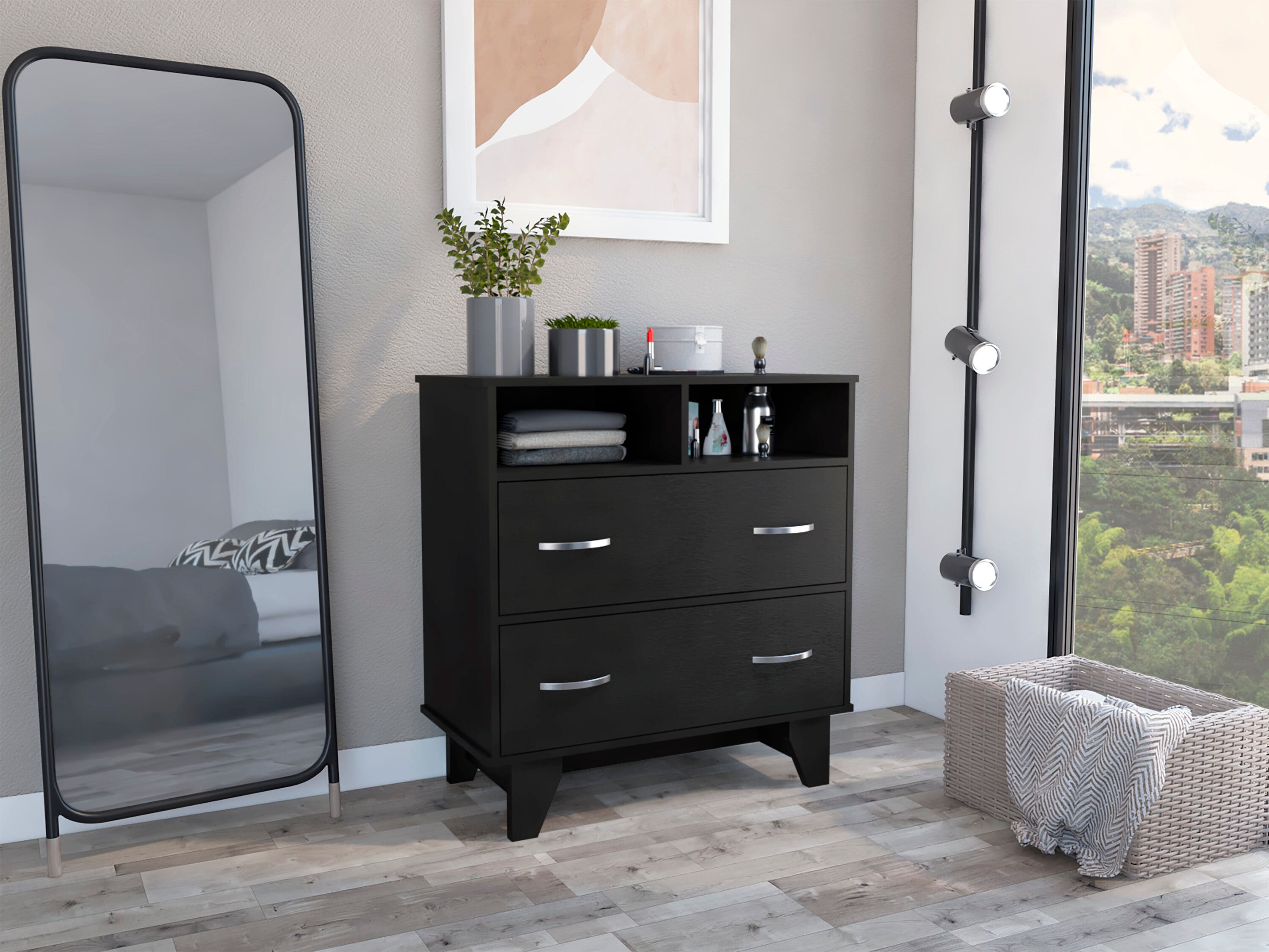 black two drawer dresser Costway 2-Drawer Stackable Storage Organizer with Anti-Topping Kits-Black