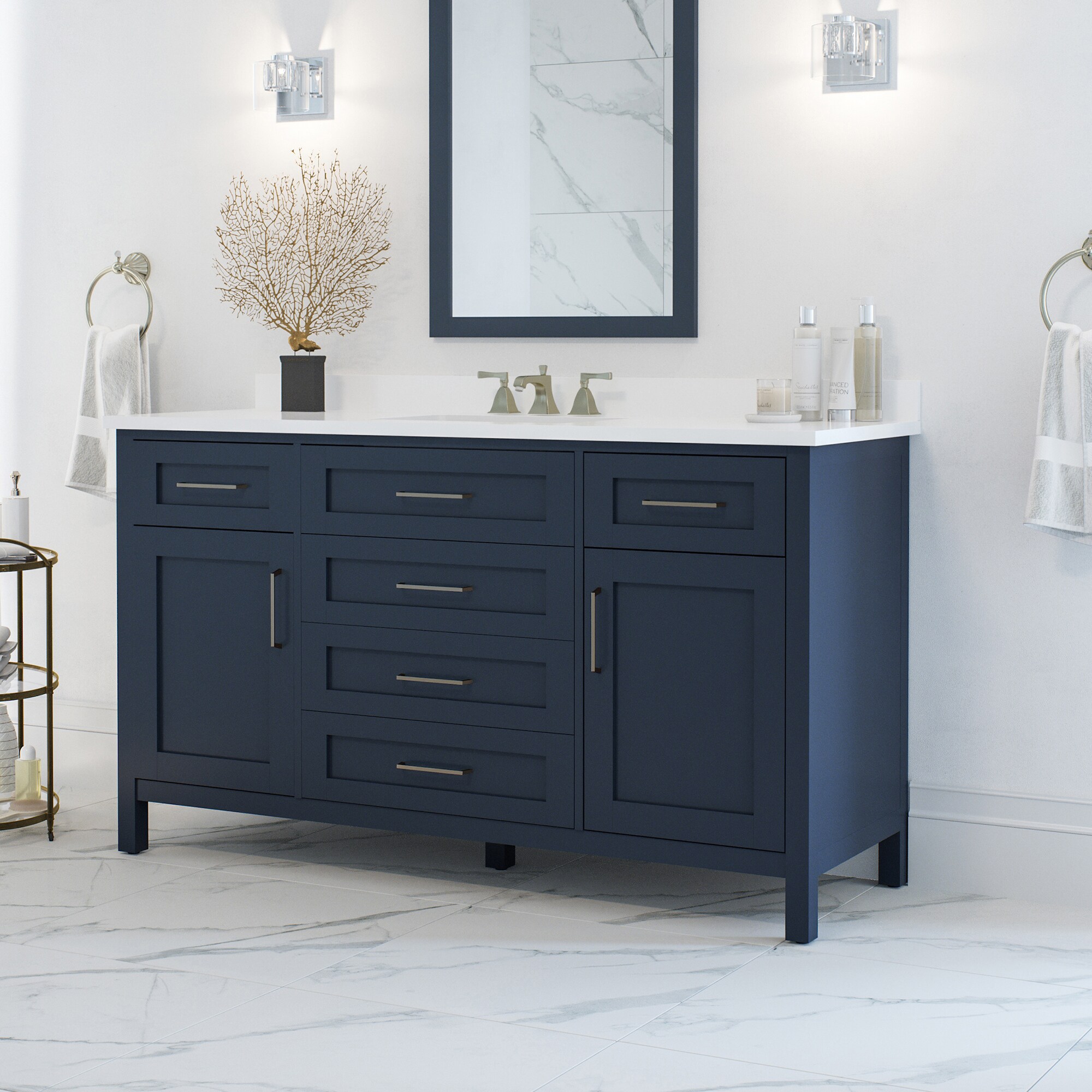 OVE Decors Tahoe 60-in Midnight Blue Undermount Single Sink