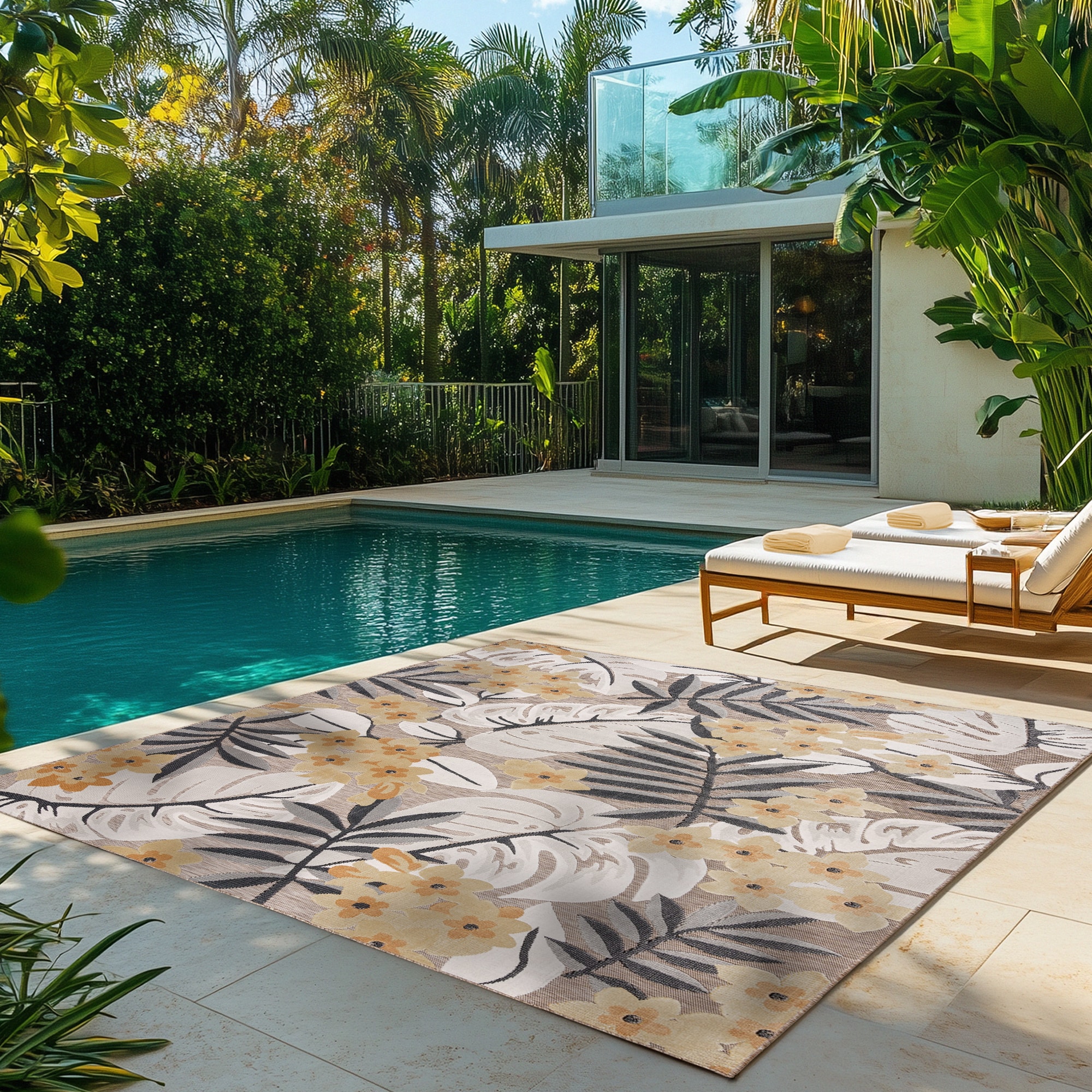 GERTMENIAN 23049 Tara Polly 8 x 10 (ft) Polypropylene Polly Gray Rectangular Indoor/Outdoor Floral/Botanical Tropical Area rug