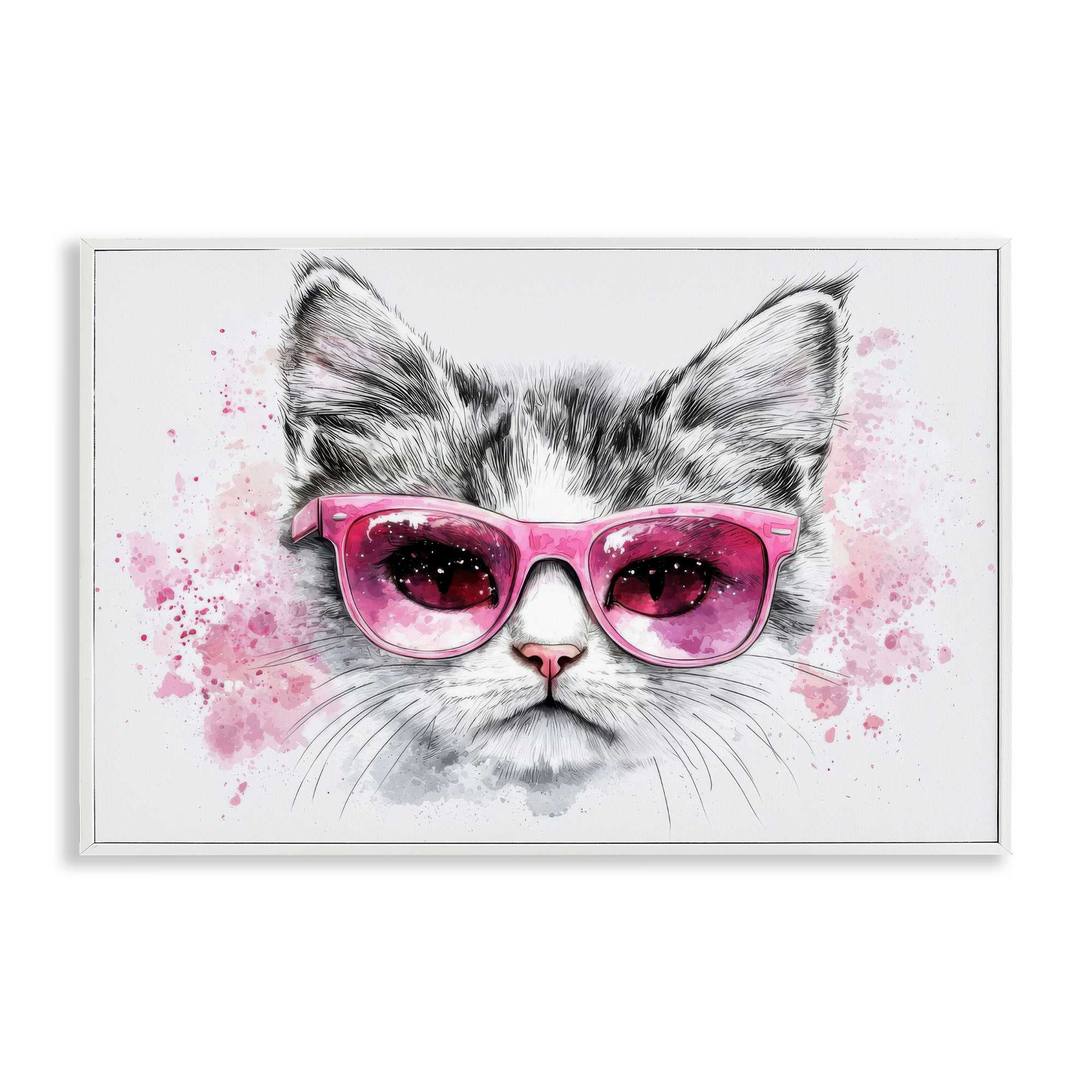 Stupell Industries BT-643-WFR-12X18 Cool Cat with Sunglasses Framed Giclee design by LSR Creative Studio