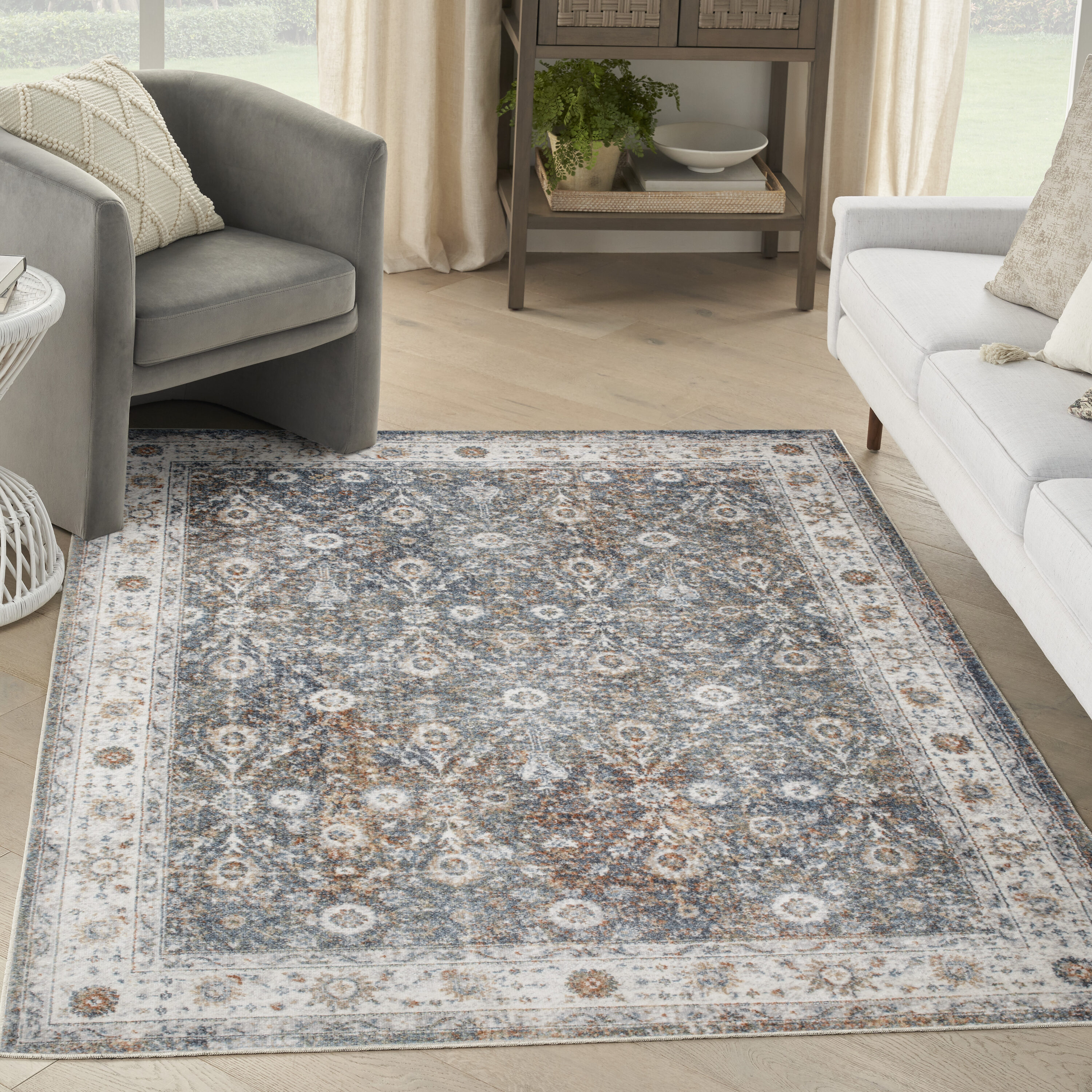 Nourison Home 099446978288 Astra Machine Washable 5 x 7 (ft) Loomed Polyester Ivory Multicolor Rectangular Indoor Medallion Persian Machine washable Area rug