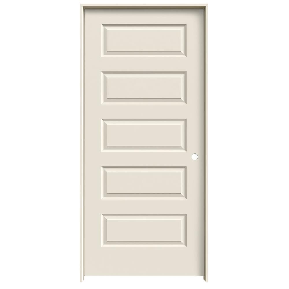 JELD-WEN Rockport 36-in x 80-in 5-panel Equal Solid Core Primed Molded Composite Left Hand Single Prehung Interior Door in Off-White -  LOWOLJW137400259
