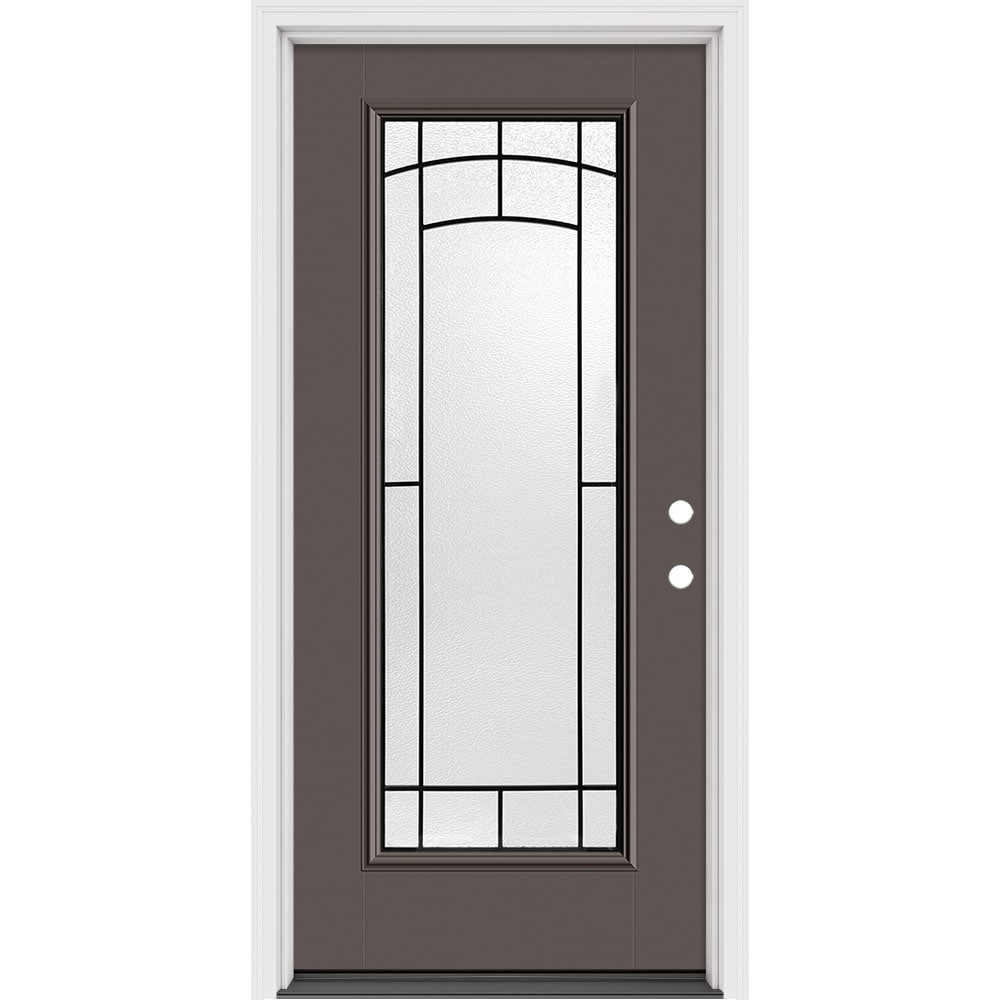 Masonite 631732 Brooklyn 32-in x 80-in x 4-9/16-in Fiberglass Half lite Right-hand inswing Walnut Painted Prehung Slab Front Door with Brickmould Solid core