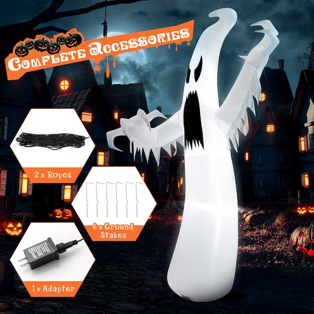 WELLFOR 12-ft Pre-Lit White Ghost Inflatable Outdoor Halloween ...