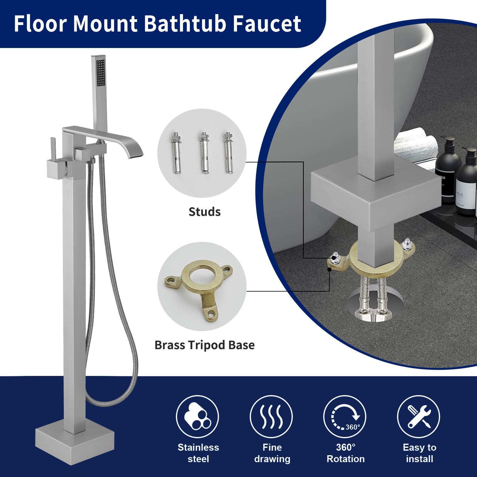 Brushed Nickel Single-Handle Freestanding Tub Faucet with Hand Shower
