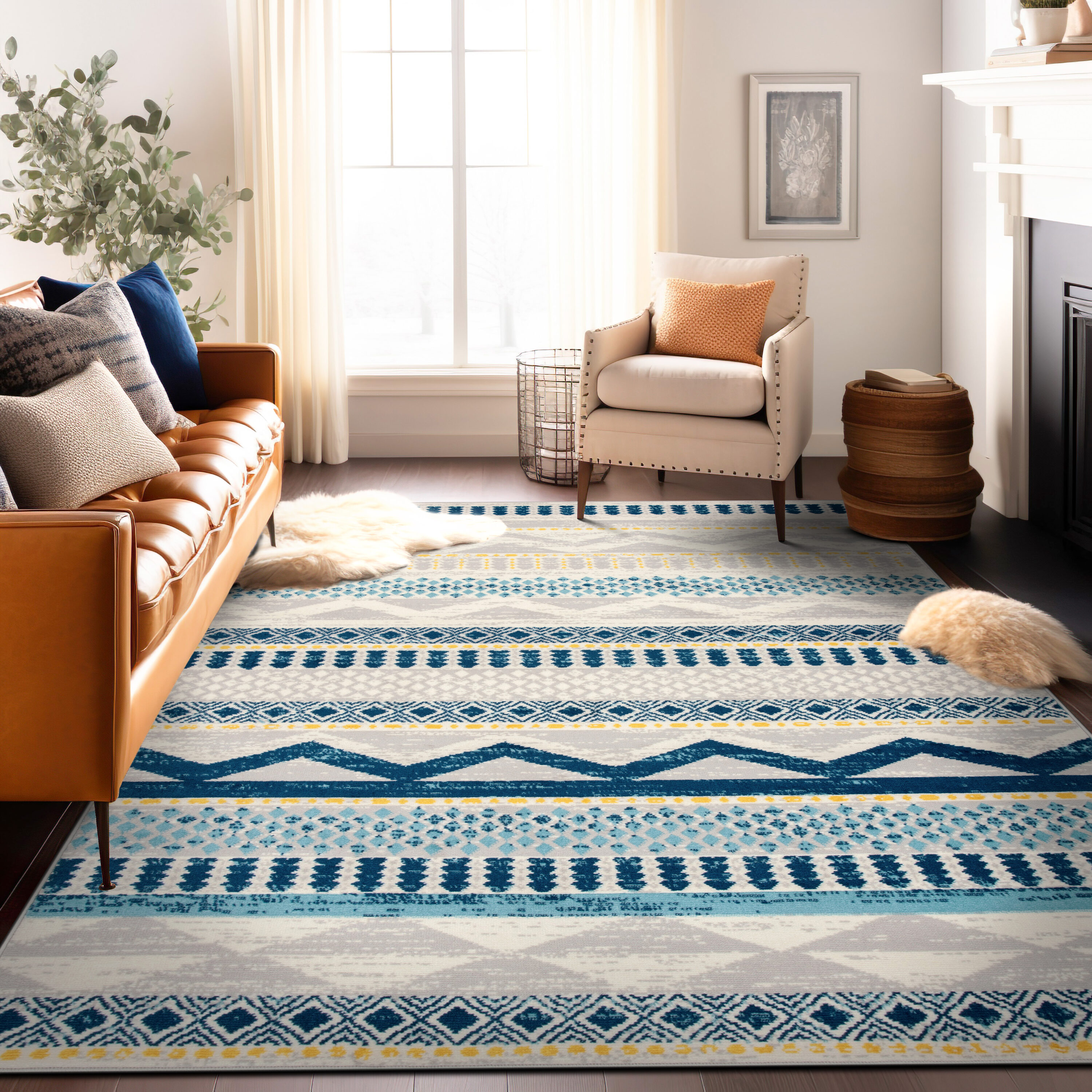 World Rug Gallery 244BLUE5X7 Brooklyn 5 x 7 (ft) Loomed Polypropylene Blue Rectangular Indoor Trellis Bohemian/Eclectic Area rug